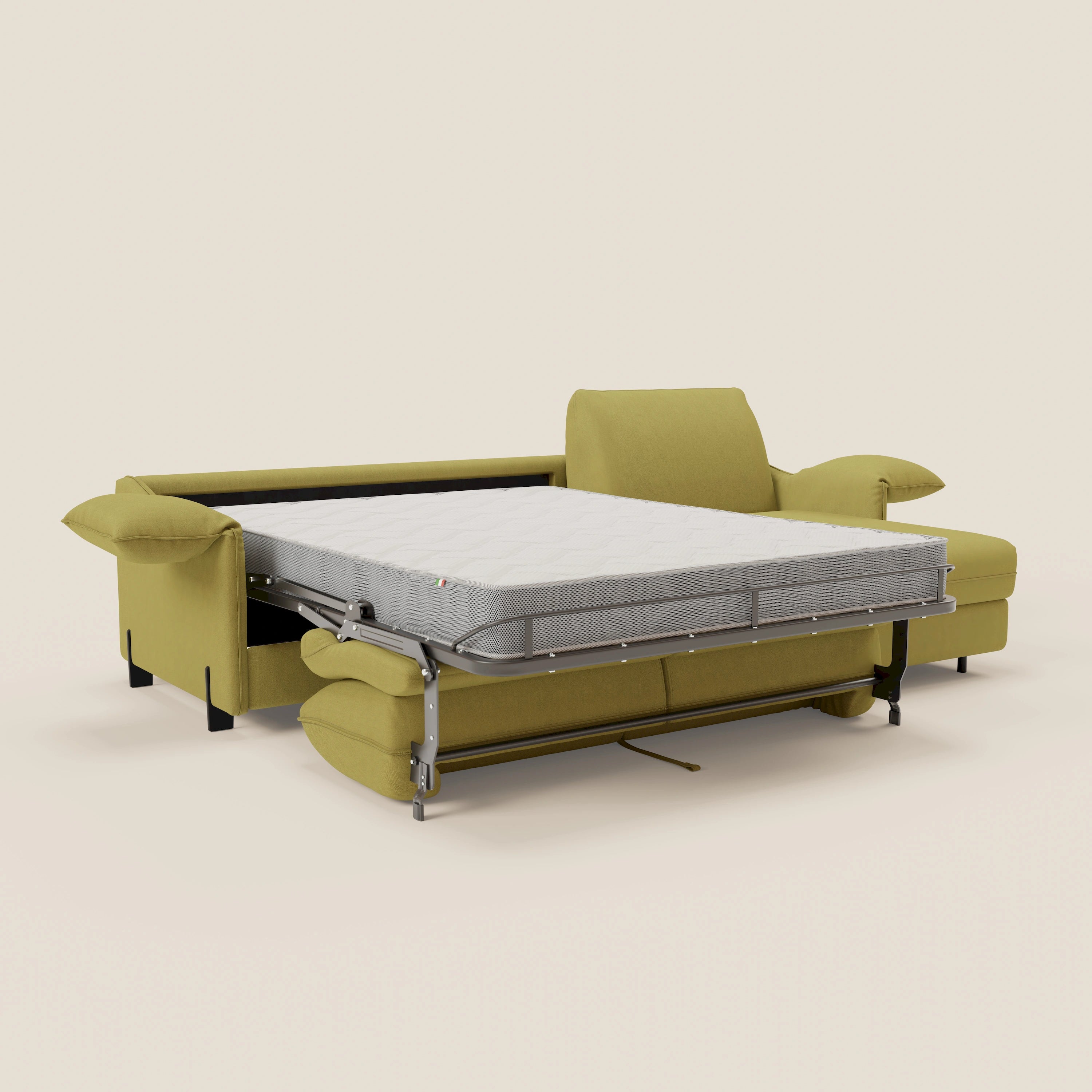 Primula divano letto angolare con materasso H18 cm - penisola contenitore in tessuto smacchiabile T05 - divani.store