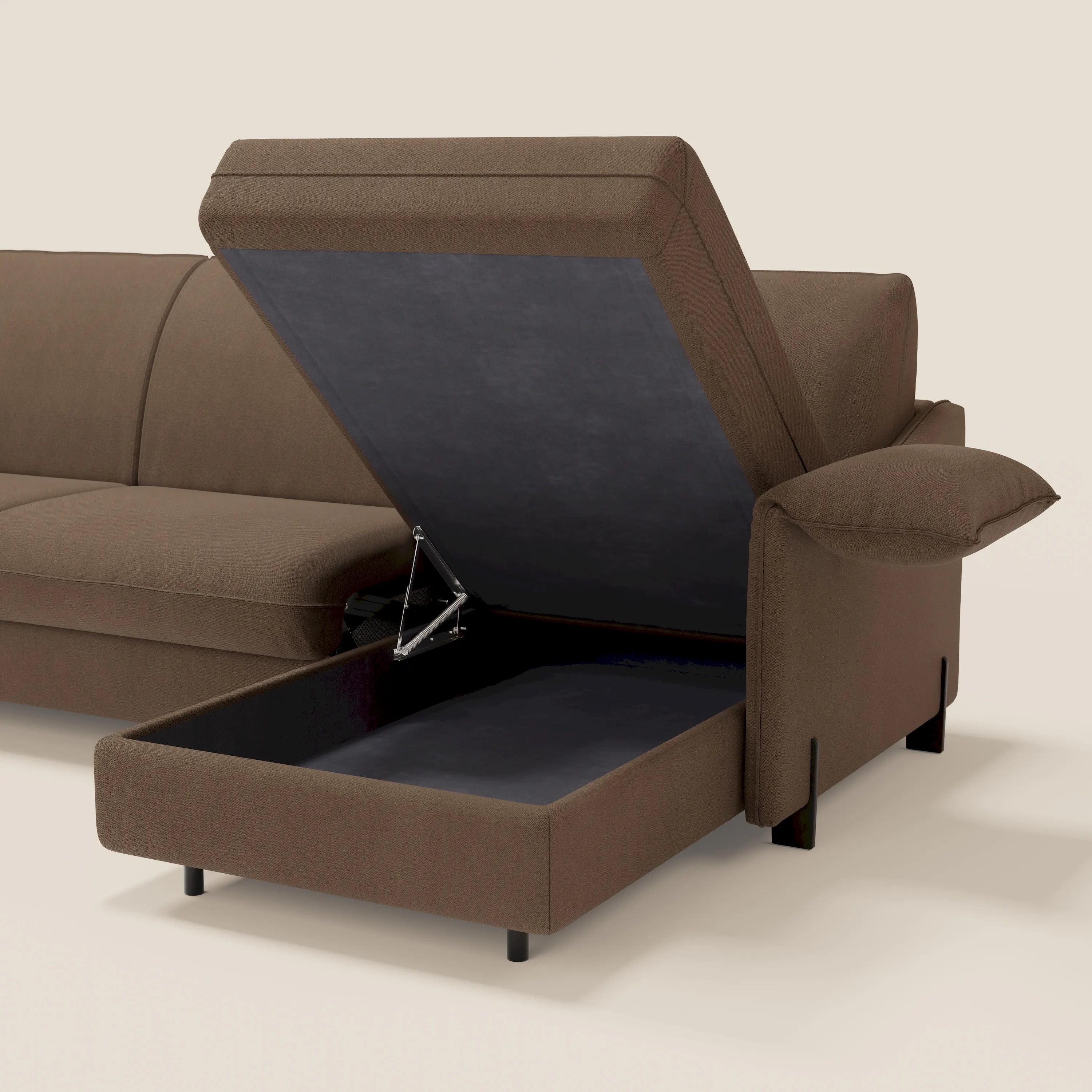 Primula divano letto angolare con materasso H18 cm - penisola contenitore in tessuto smacchiabile T05 - divani.store