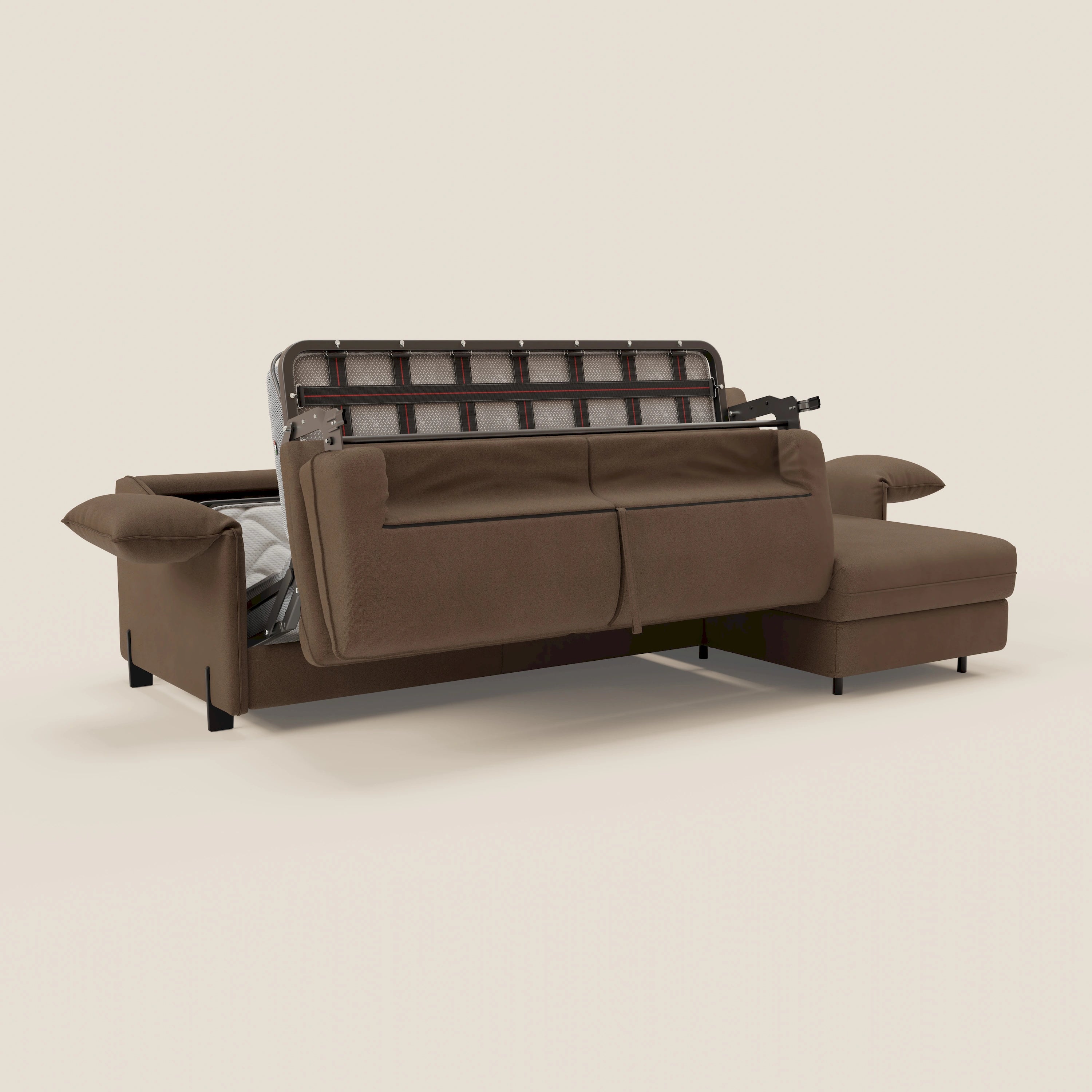 Primula divano letto angolare con materasso H18 cm - penisola contenitore in tessuto smacchiabile T05 - divani.store