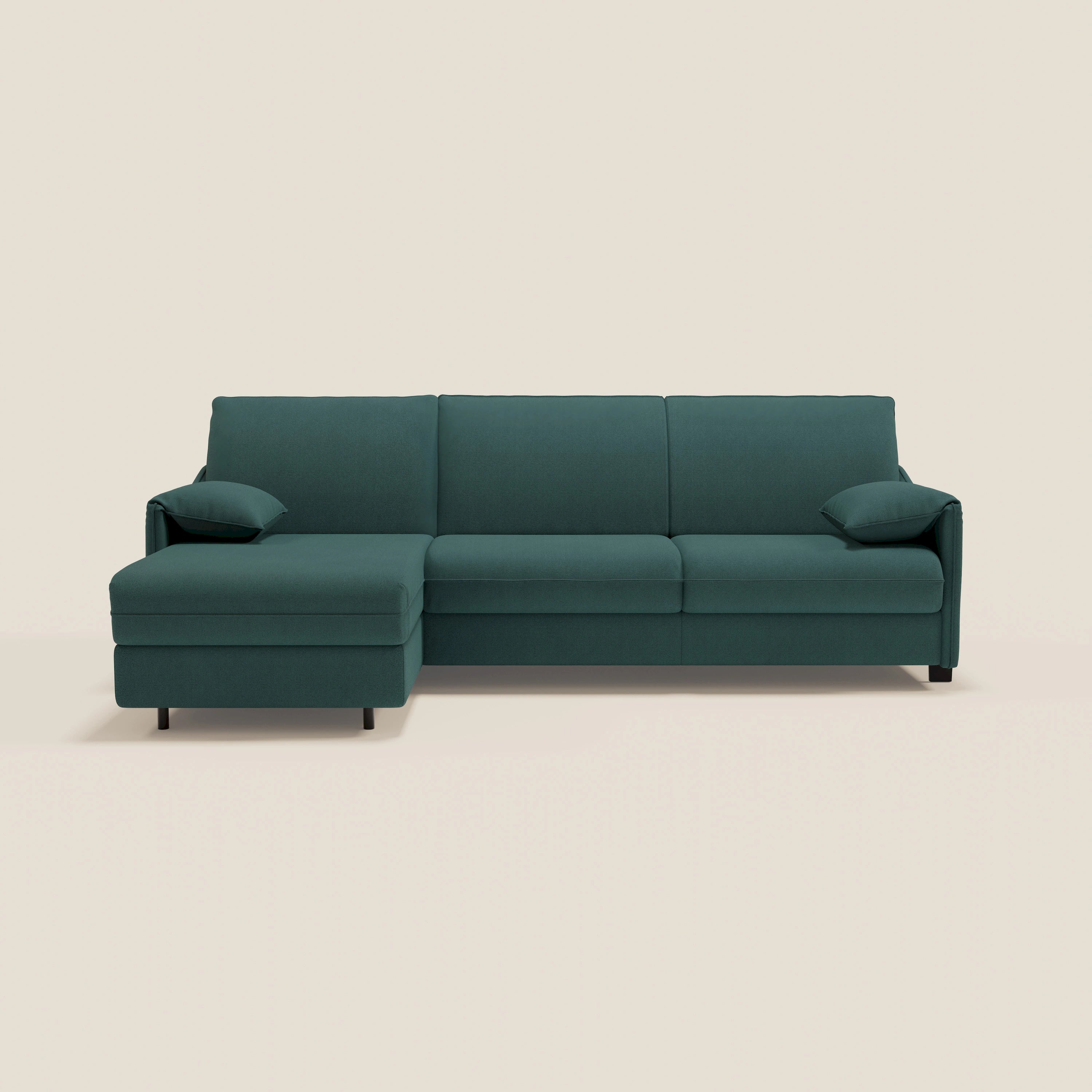 Primula divano letto angolare con materasso H18 cm - penisola contenitore in tessuto smacchiabile T05 - divani.store