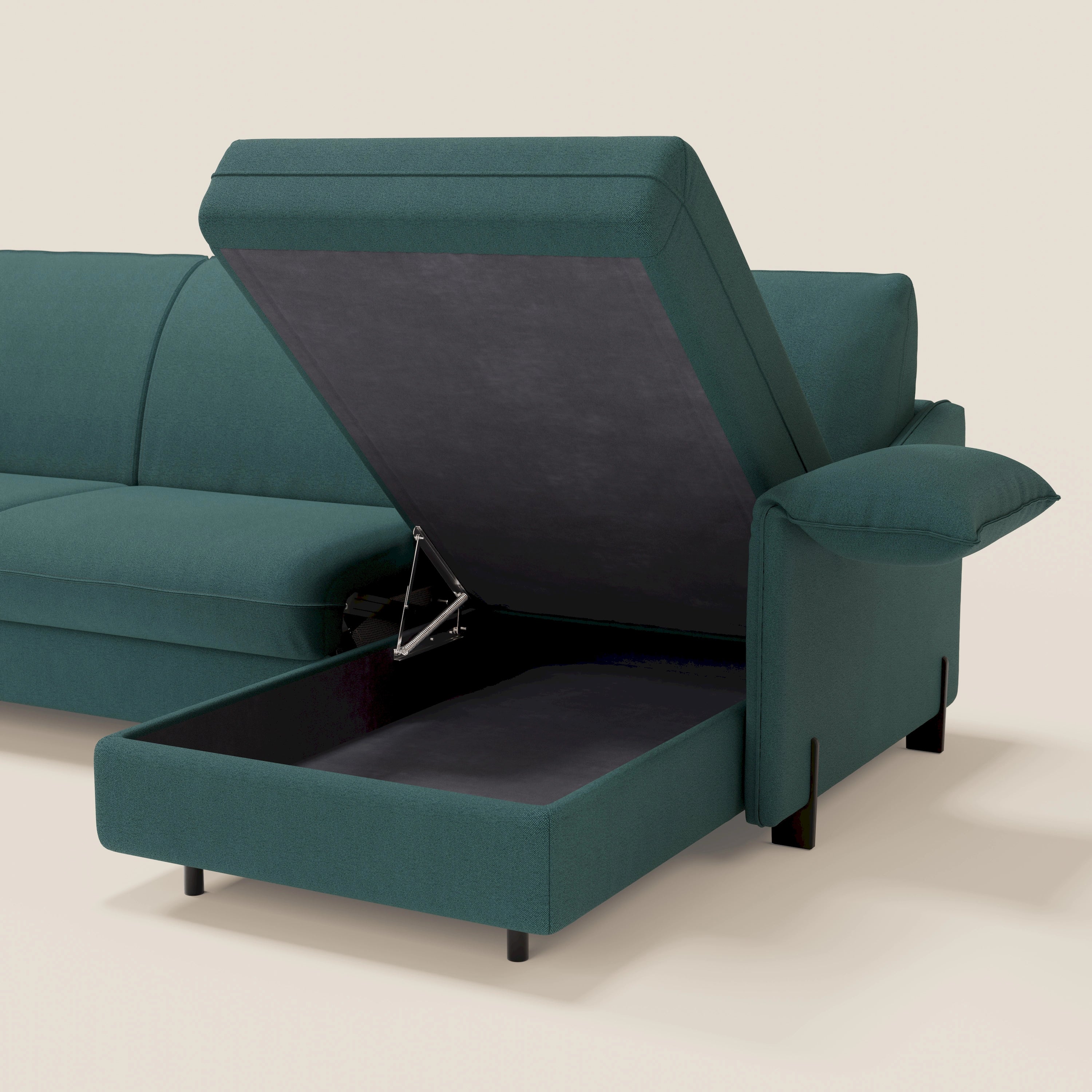Primula divano letto angolare con materasso H18 cm - penisola contenitore in tessuto smacchiabile T05 - divani.store