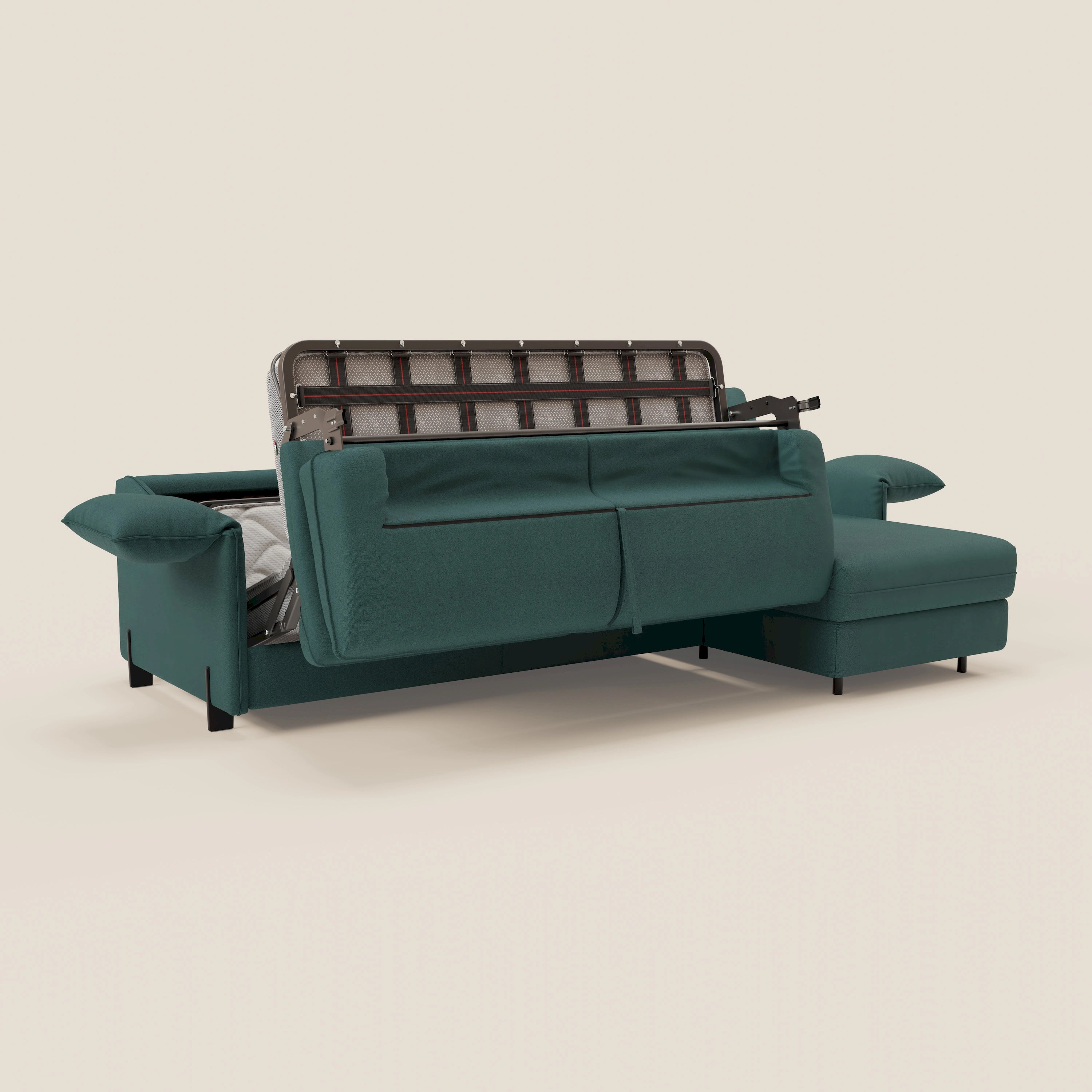 Primula divano letto angolare con materasso H18 cm - penisola contenitore in tessuto smacchiabile T05 - divani.store