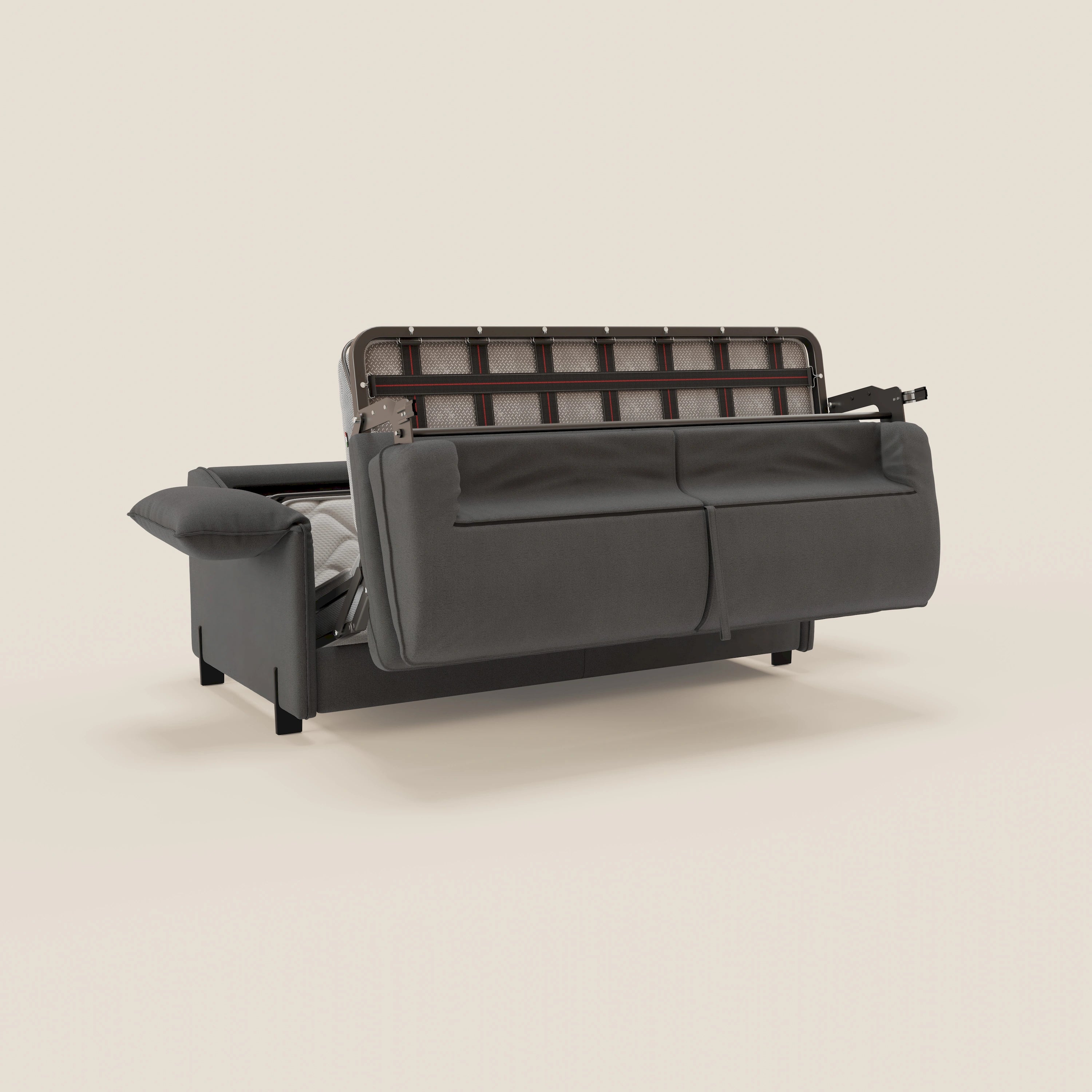 Primula divano letto con materasso alto 18 cm - braccioli mobili e tessuto smacchiabile T05 - divani.store