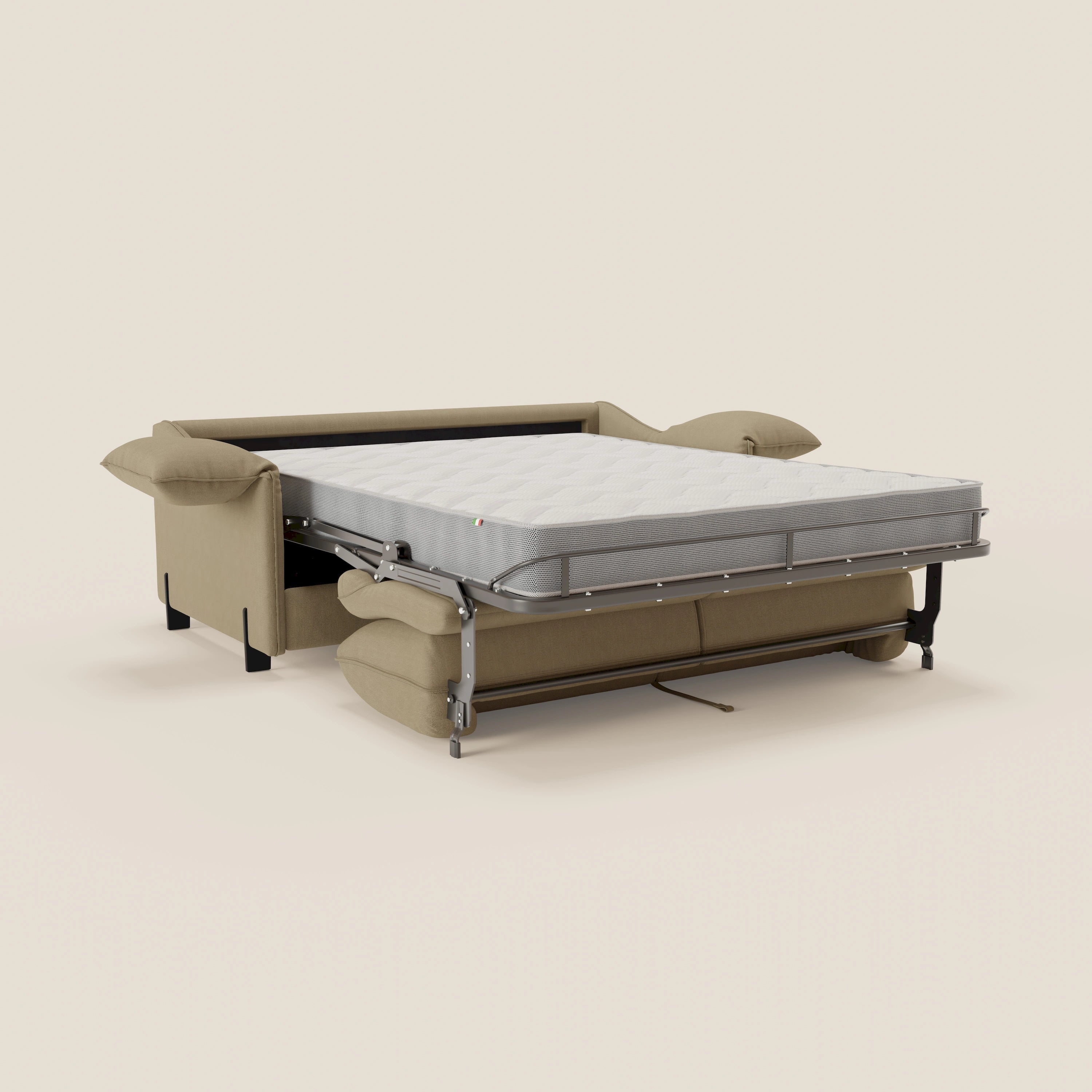 Primula divano letto con materasso alto 18 cm - braccioli mobili e tessuto smacchiabile T05 - divani.store