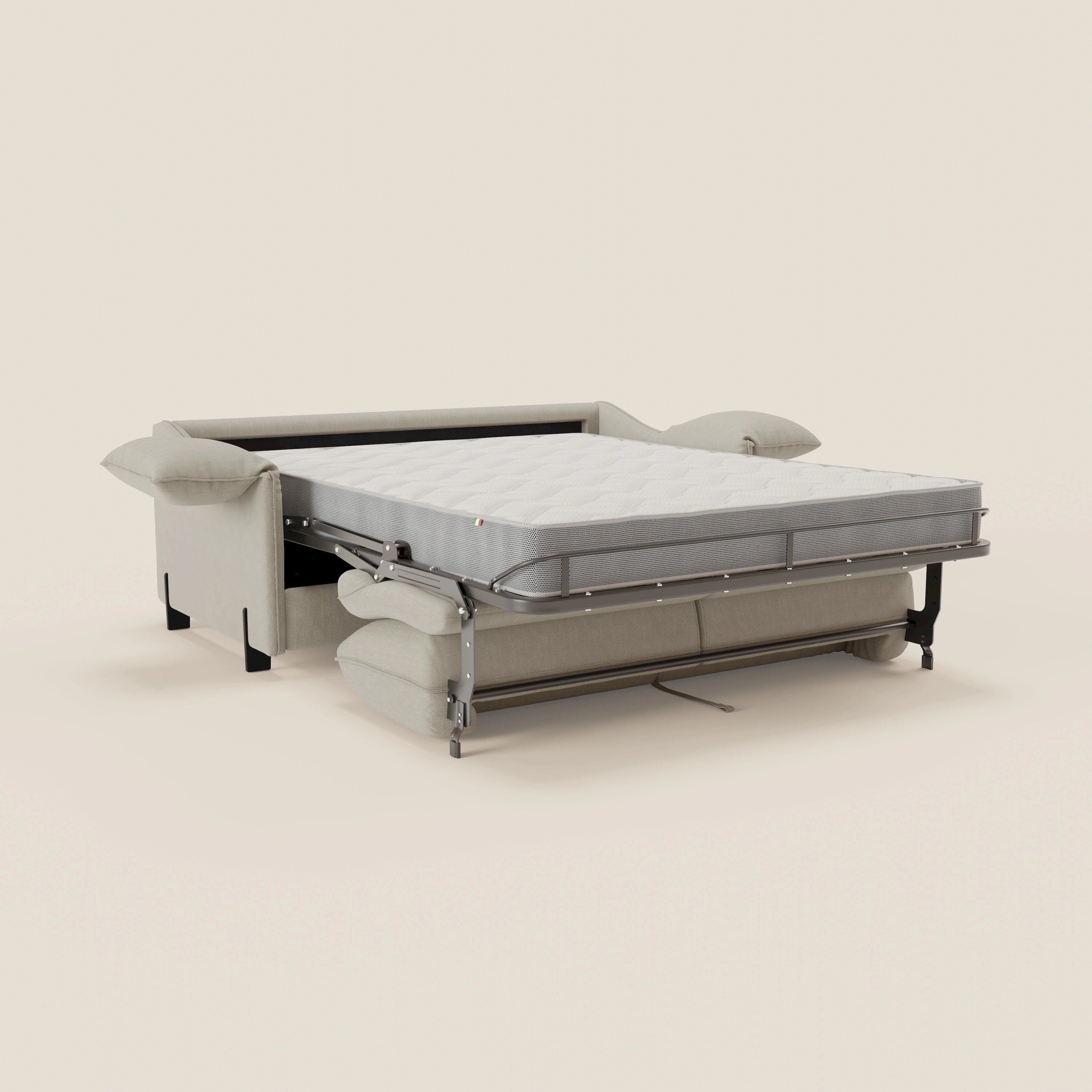 Primula divano letto con materasso alto 18 cm - braccioli mobili e tessuto smacchiabile T05 - divani.store
