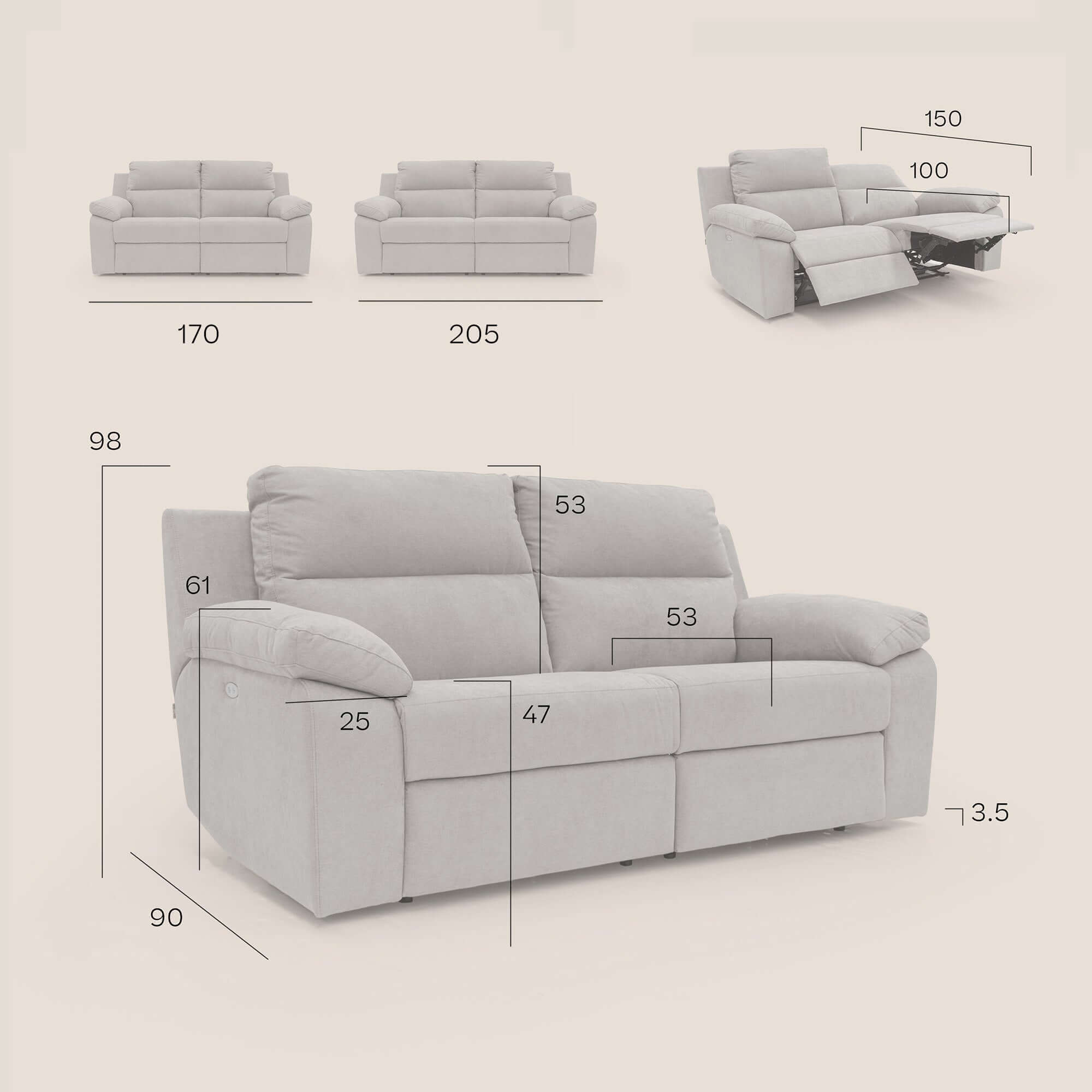 Romeo Divano relax con recliner elettrico in morbido tessuto impermeabile T02 giallo - divani.store