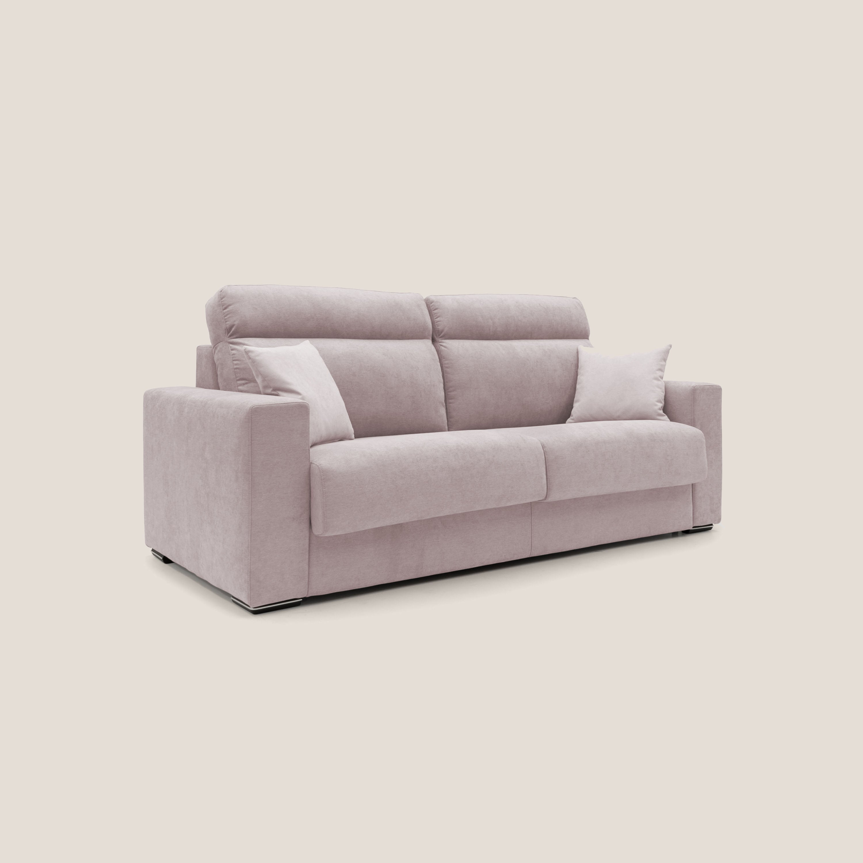 Nikita Divano letto matrimoniale con schienale morbido alto e rivestimento T02 rosa - divani.store