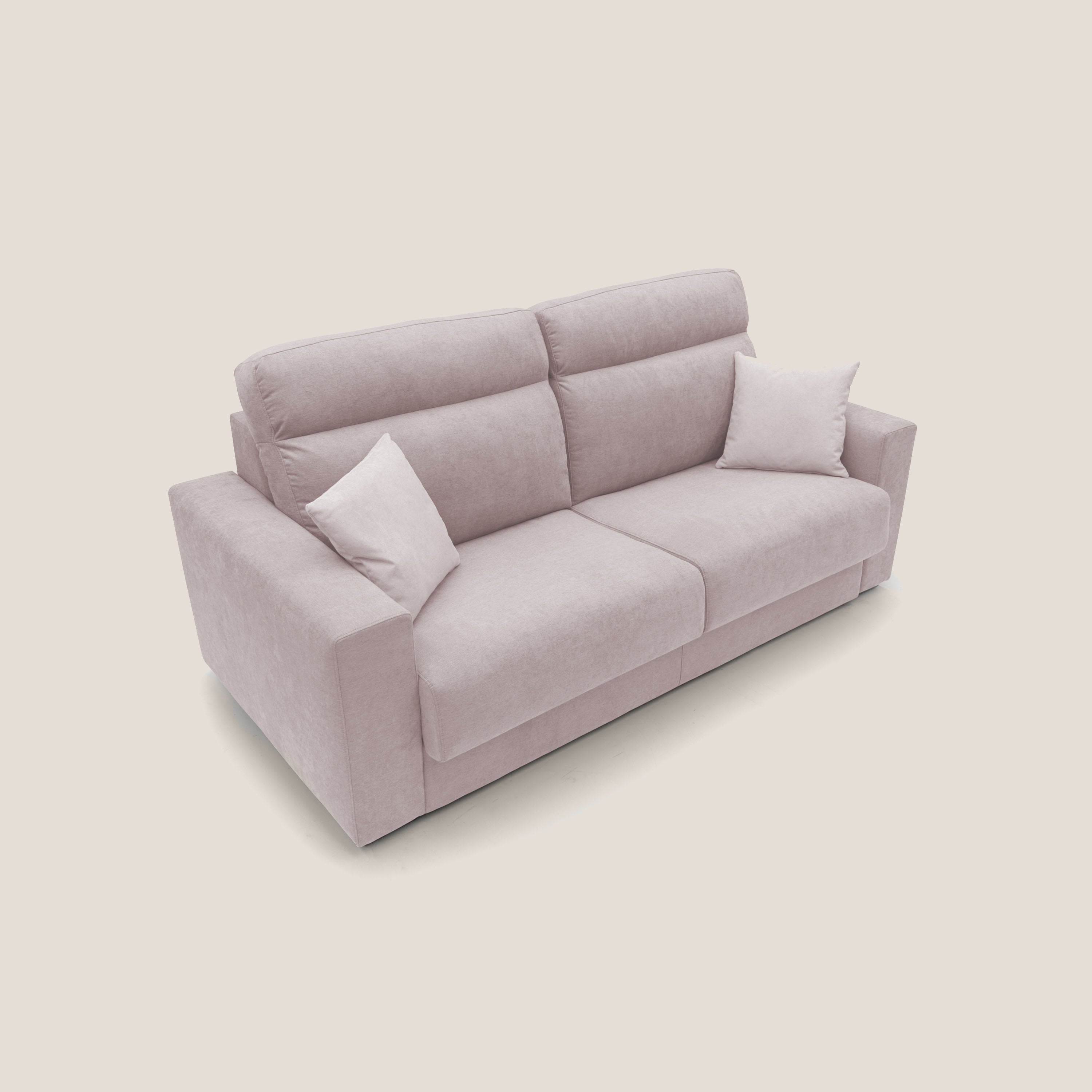 Nikita Divano letto matrimoniale con schienale morbido alto e rivestimento T02 rosa - divani.store