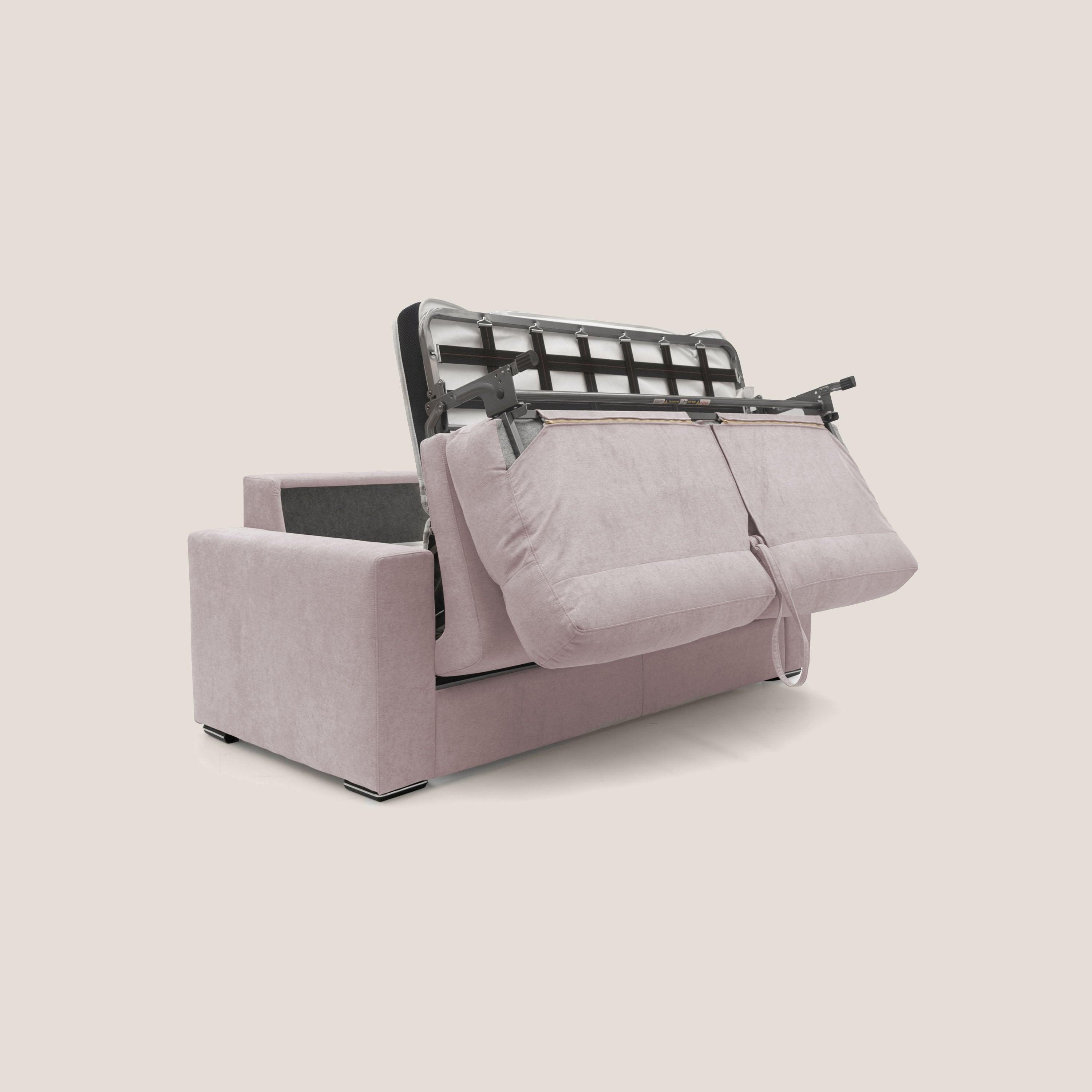 Nikita Divano letto matrimoniale con schienale morbido alto e rivestimento T02 rosa - divani.store