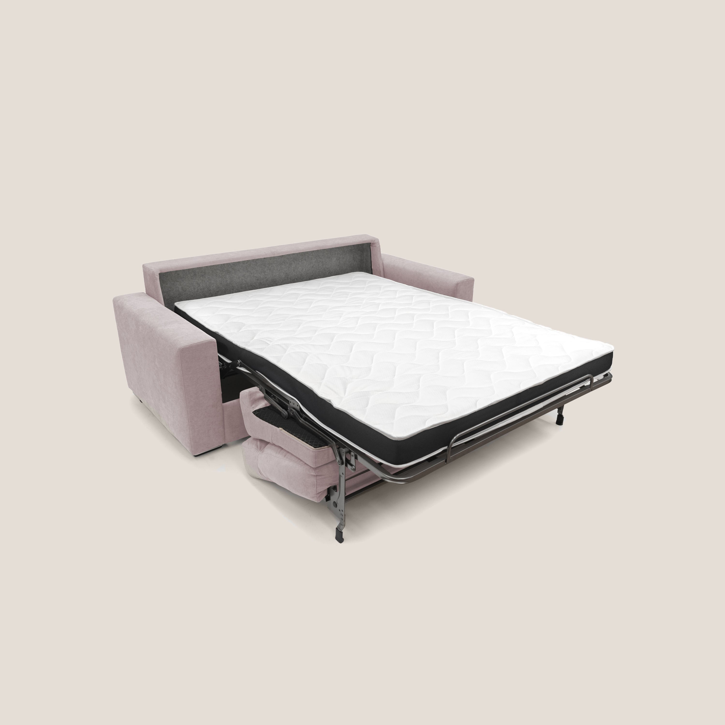 Nikita Divano letto matrimoniale con schienale morbido alto e rivestimento T02 rosa - divani.store
