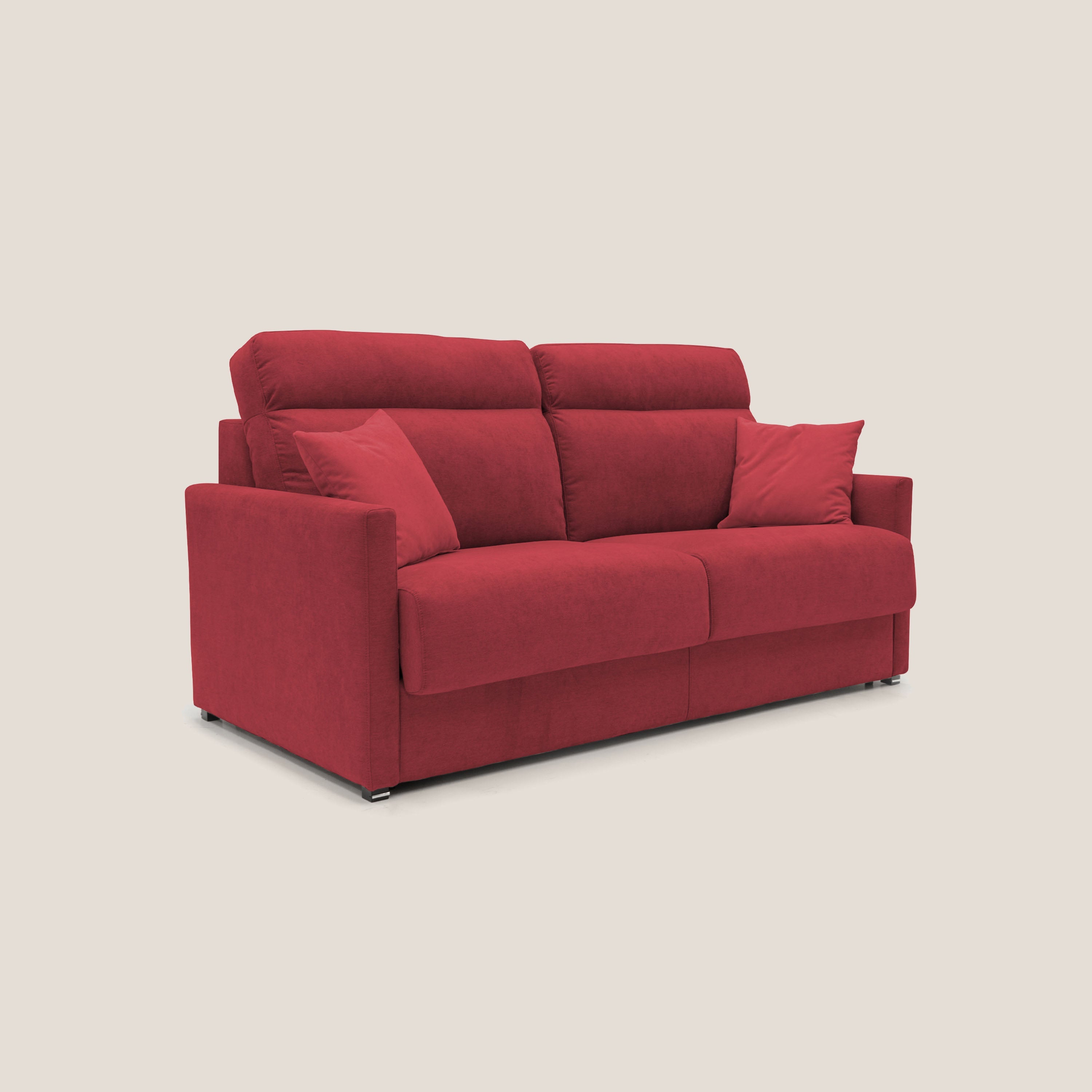 Margot Divano letto matrimoniale con schienale morbido alto in tessuto T02 rosso - divani.store