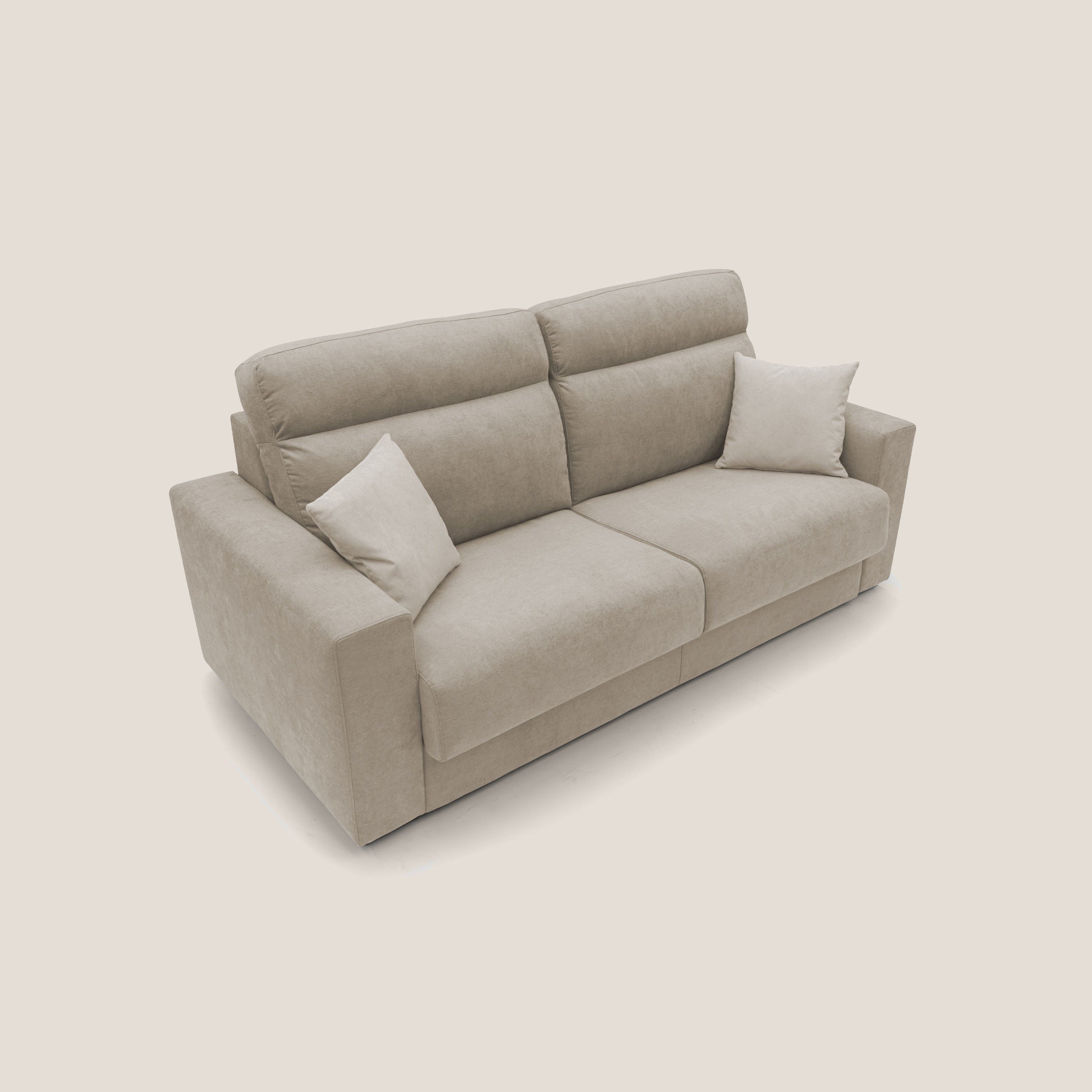 Nikita Divano letto matrimoniale con schienale morbido alto e rivestimento T02 beige - divani.store