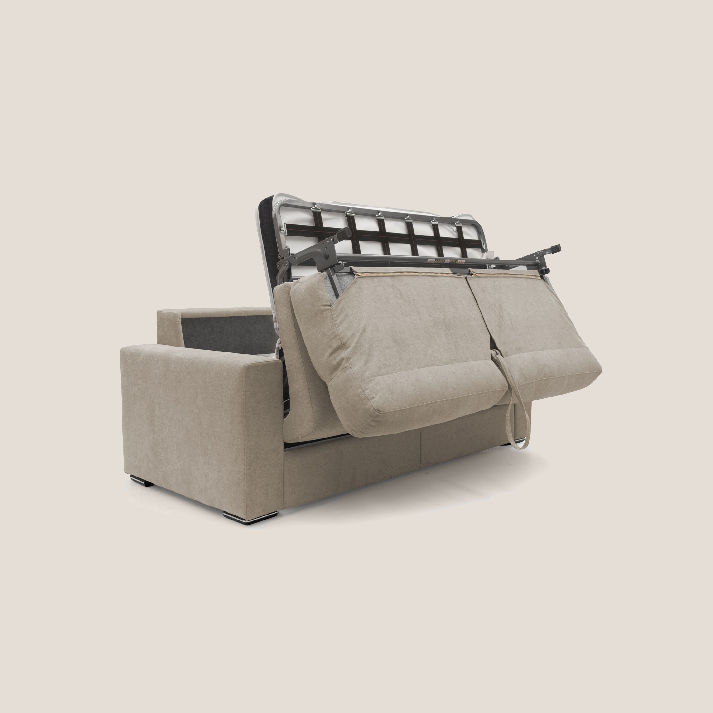 Nikita Divano letto matrimoniale con schienale morbido alto e rivestimento T02 beige - divani.store