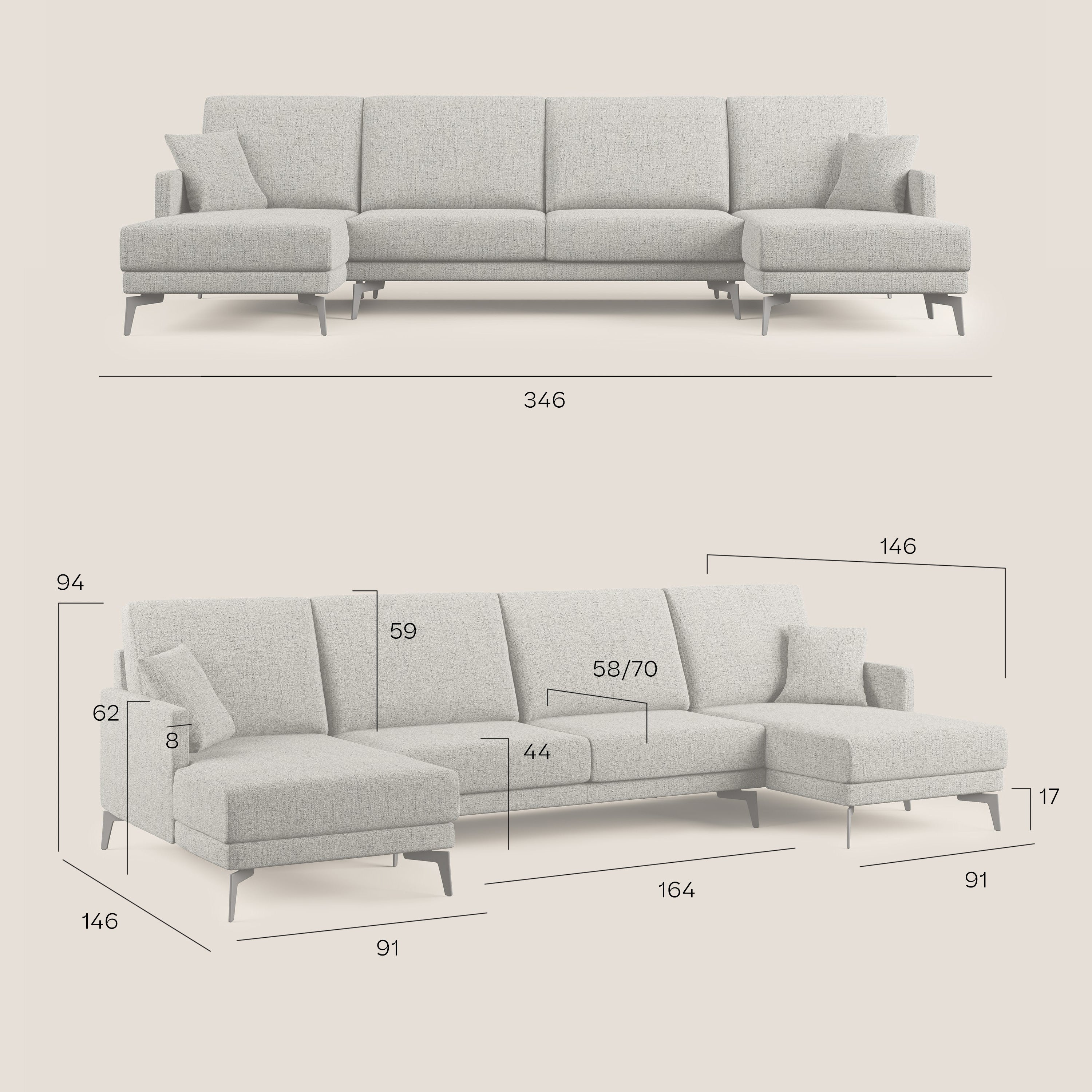 Saturno divano panoramico moderno in tessuto morbido impermeabile T03 rosso - divani.store