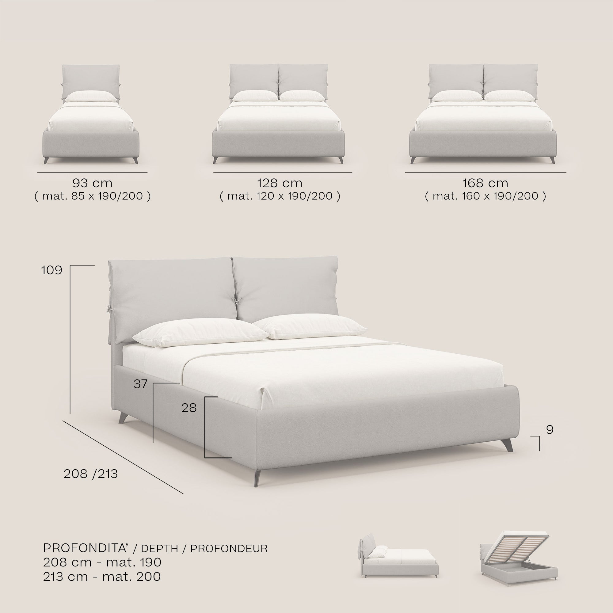 Susan letto imbottito contenitore completamente sfoderabile in microfibra smacchiabile T11 marrone - divani.store