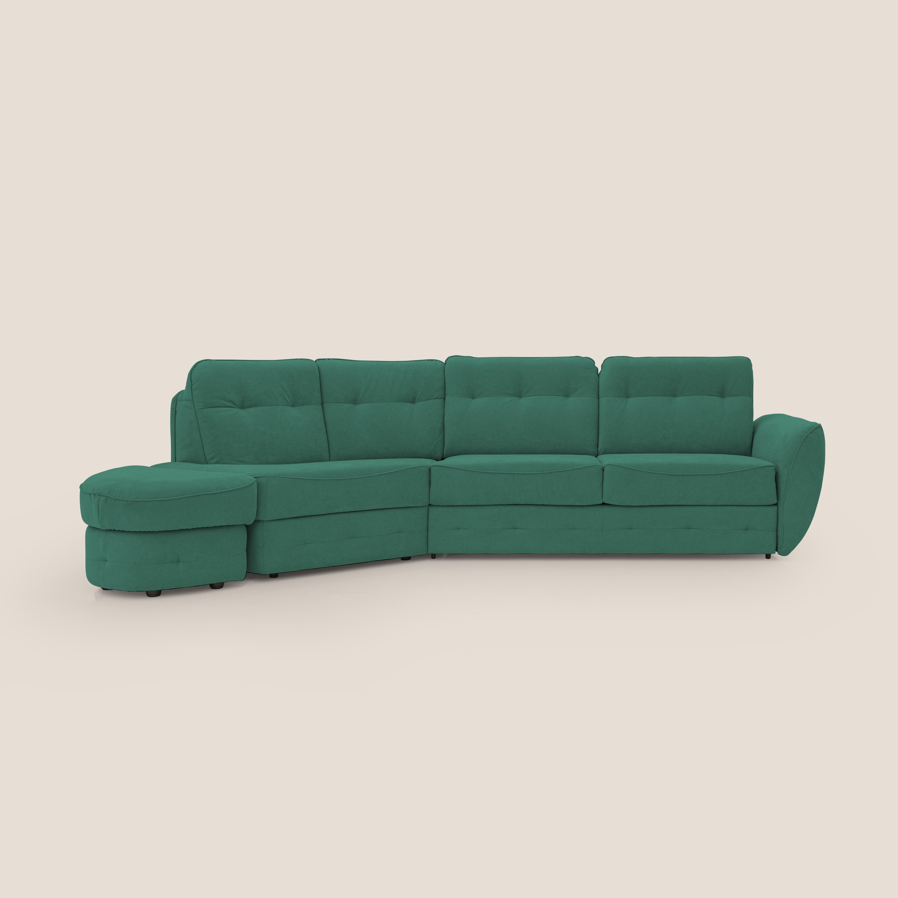 Zeus divano letto angolare con materasso H18 cm pouf mobile in tessuto impermeabile T02 verde - divani.store