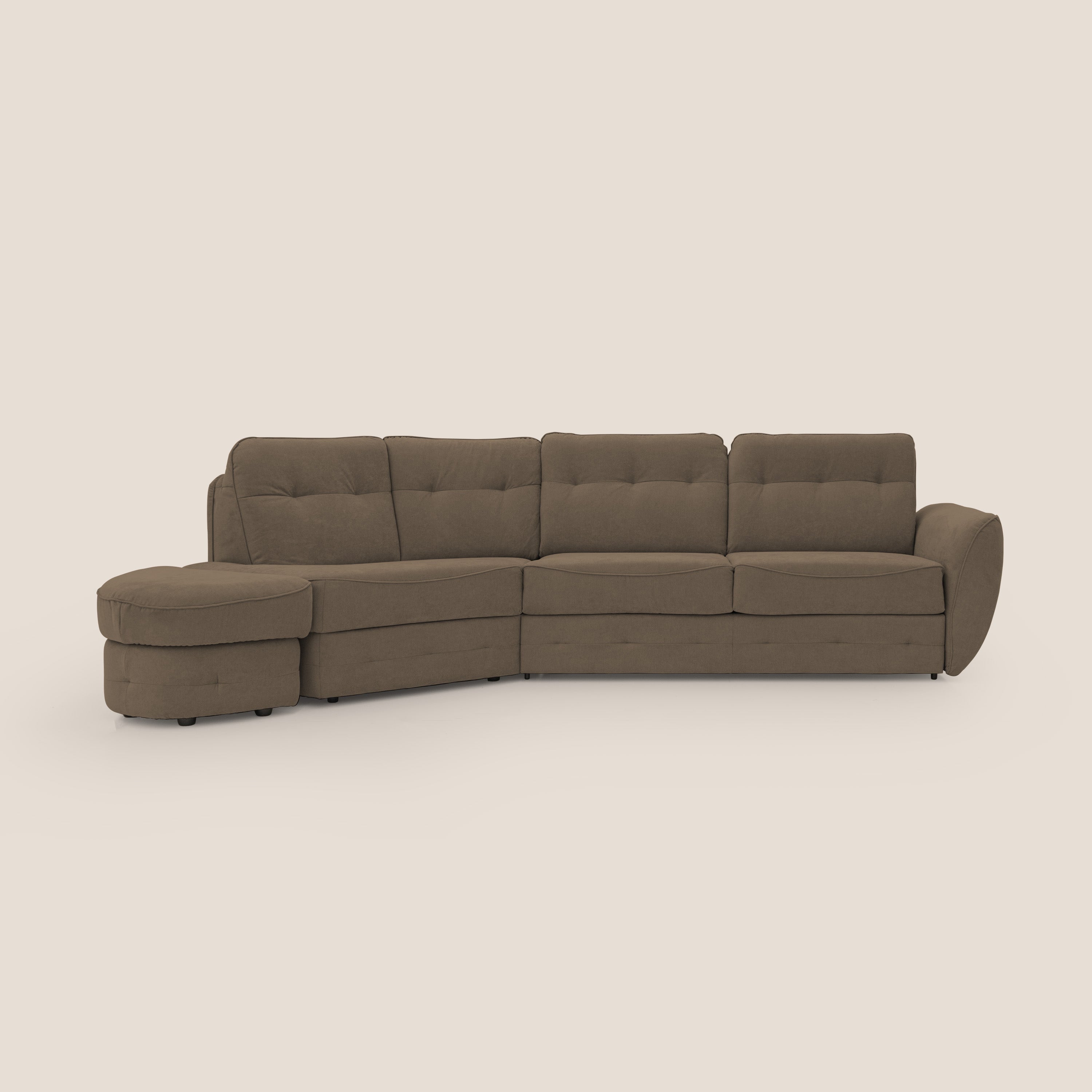 Zeus divano letto angolare con materasso H18 cm pouf mobile in tessuto impermeabile T02 marrone - divani.store
