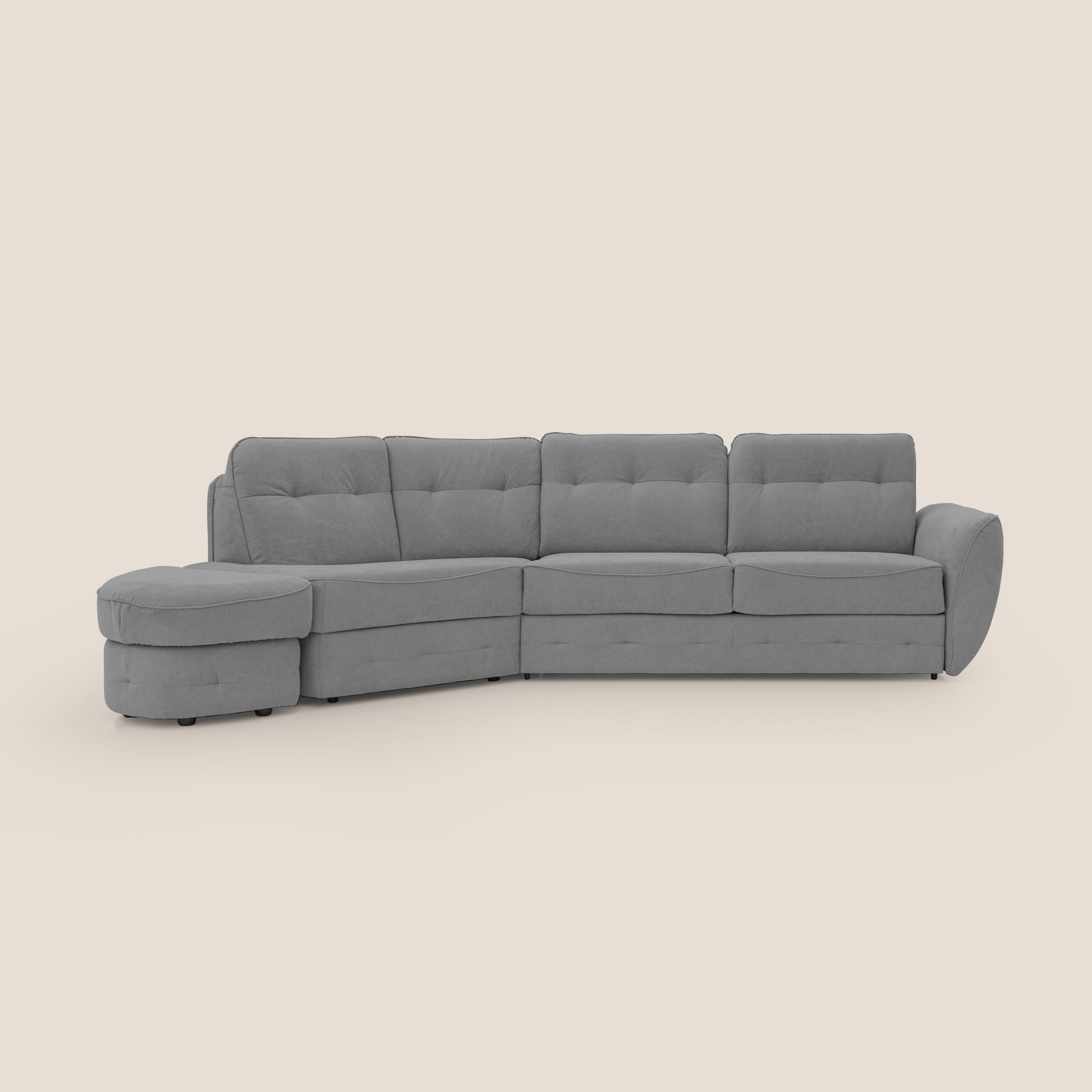 Zeus divano letto angolare con materasso H18 cm pouf mobile in tessuto impermeabile T02 grigio - divani.store