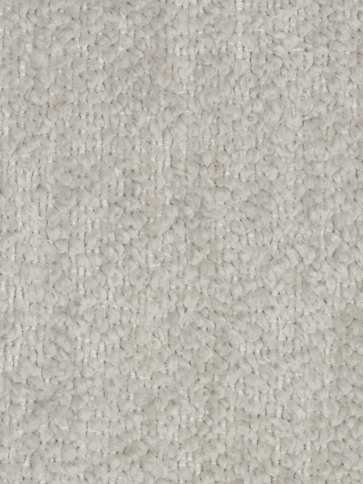 Primo piano del divano modulare Mosaic a 3 e 4 posti in bouclé di Divani.Store. Il tessuto presenta una trama bouclé di colore beige chiaro, a trama fitta con piccoli anelli, che crea una superficie morbida, compatta e uniforme. Il rivestimento smacchiabile T21 appare leggermente bianco sporco, conferendo al divano modulare un aspetto pulito e neutro.