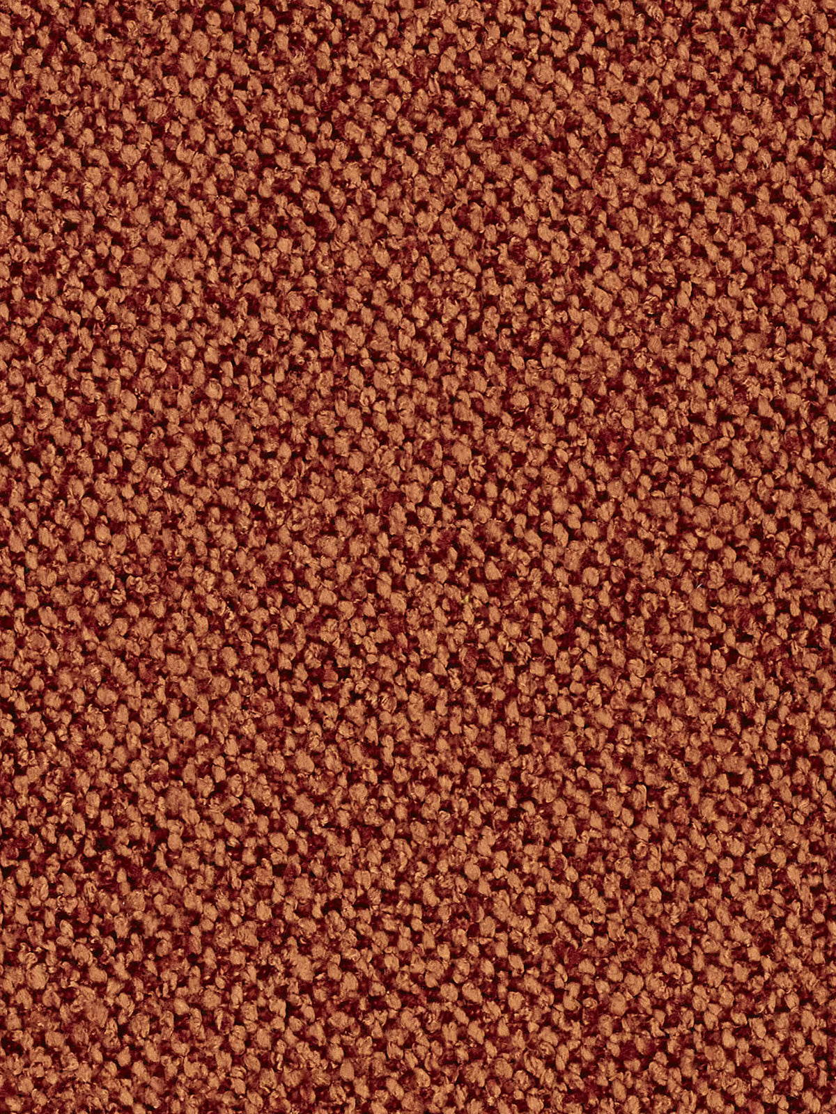 Un primo piano del tessuto color ruggine del divano angolare Croissant, dal design a fagiolo e con schienali traslanti, realizzato in morbido tessuto effetto cotone smacchiabile T33, che presenta una trama fitta e intrecciata con un motivo uniforme di anelli interconnessi.