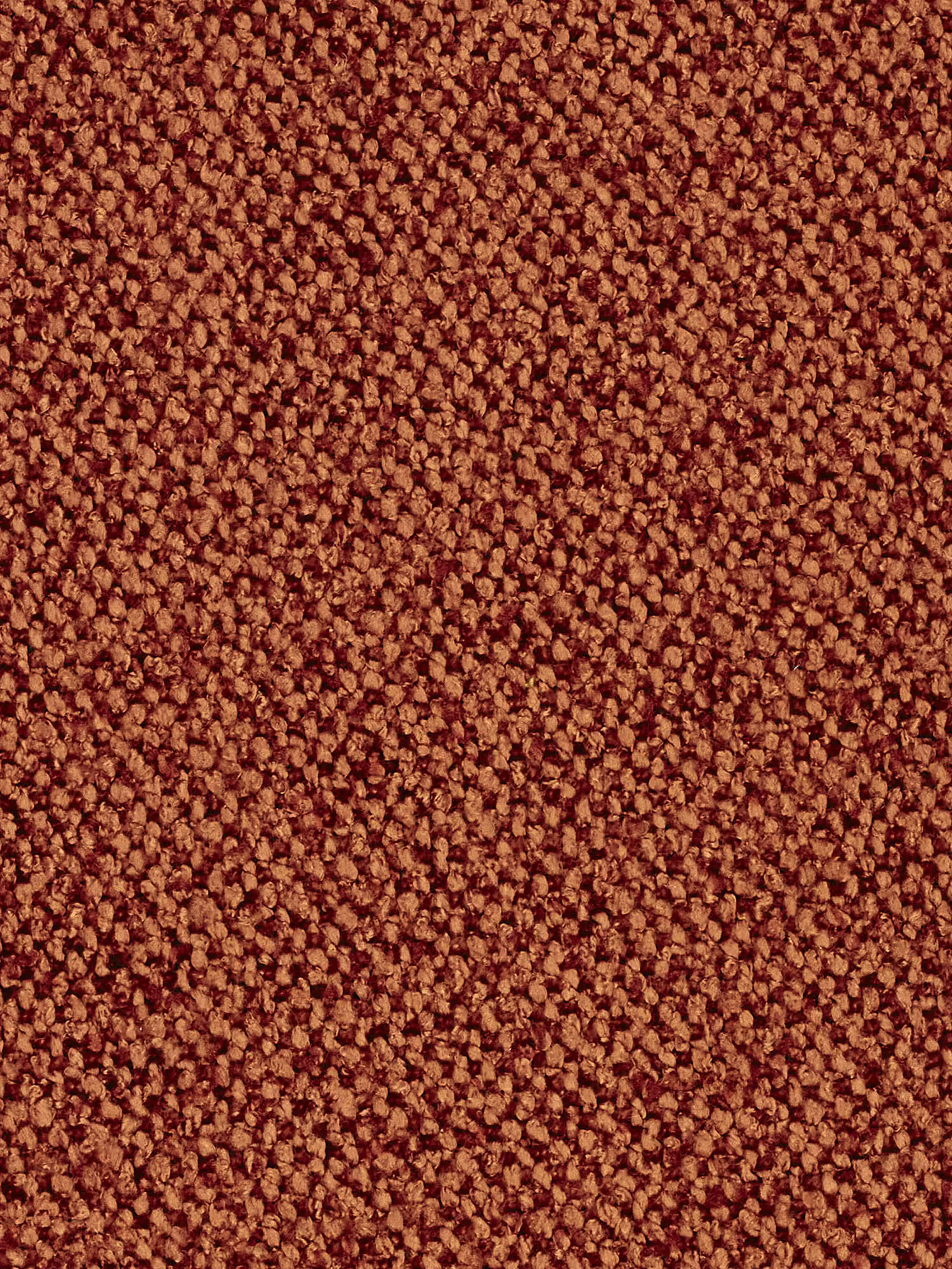 Primo piano sulle fibre di un tappeto marrone-rossastro, dalla trama fitta e ruvida. La superficie appare irregolare e uniforme, con piccoli anelli arrotondati di filato che formano un motivo denso e soffice: un complemento ideale per il letto Tommy Divano a 2 e 3 posti matrimoniale di Divani.Store. Il suo design moderno e il tessuto T33 simile al cotone, rimovibile al 100% e resistente alle macchie, lo rendono perfetto per gli spazi contemporanei arredati con divani compatti o minimalisti.