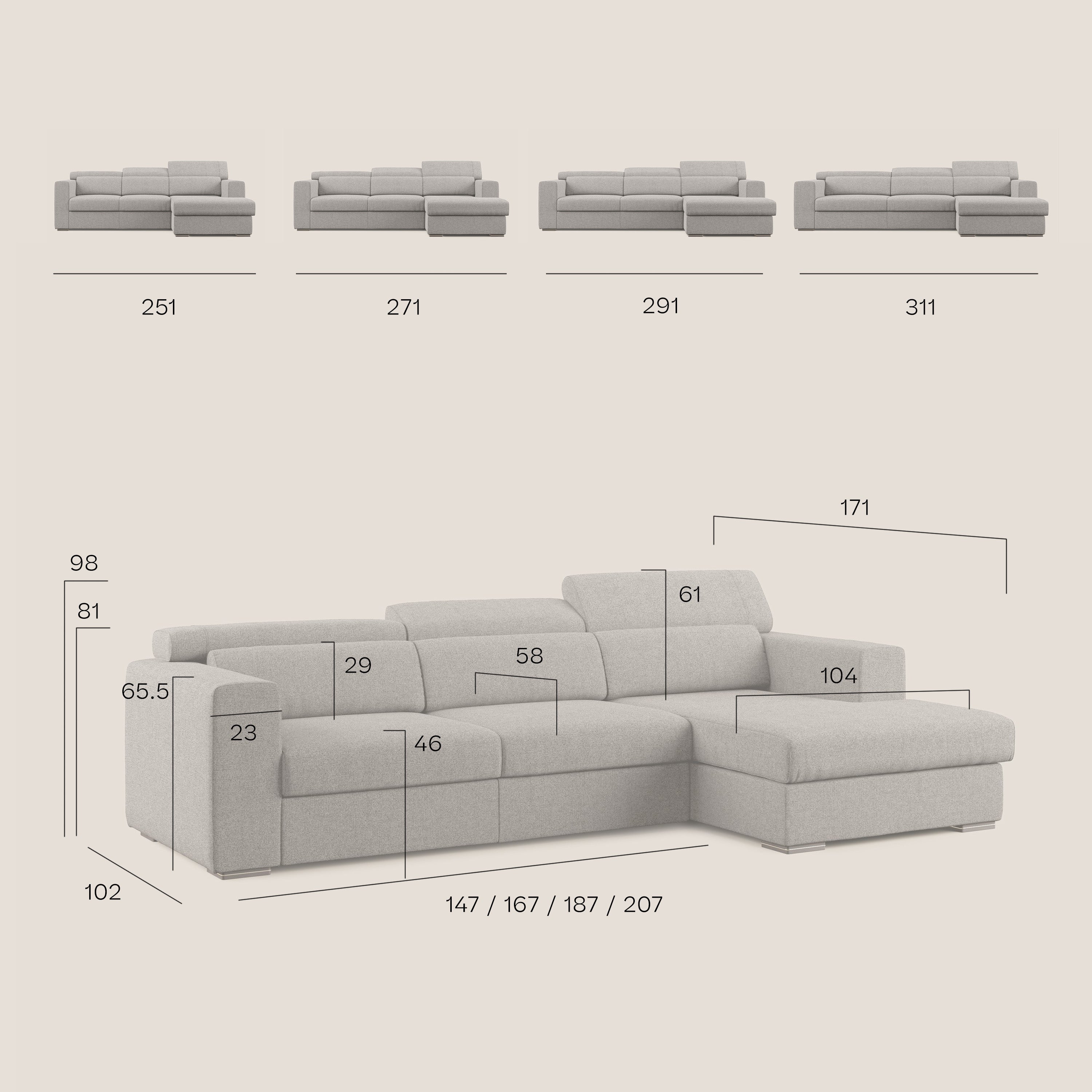 Vegas divano angolare con poggiatesta reclinabili in microfibra impermeabile T11 marrone - divani.store