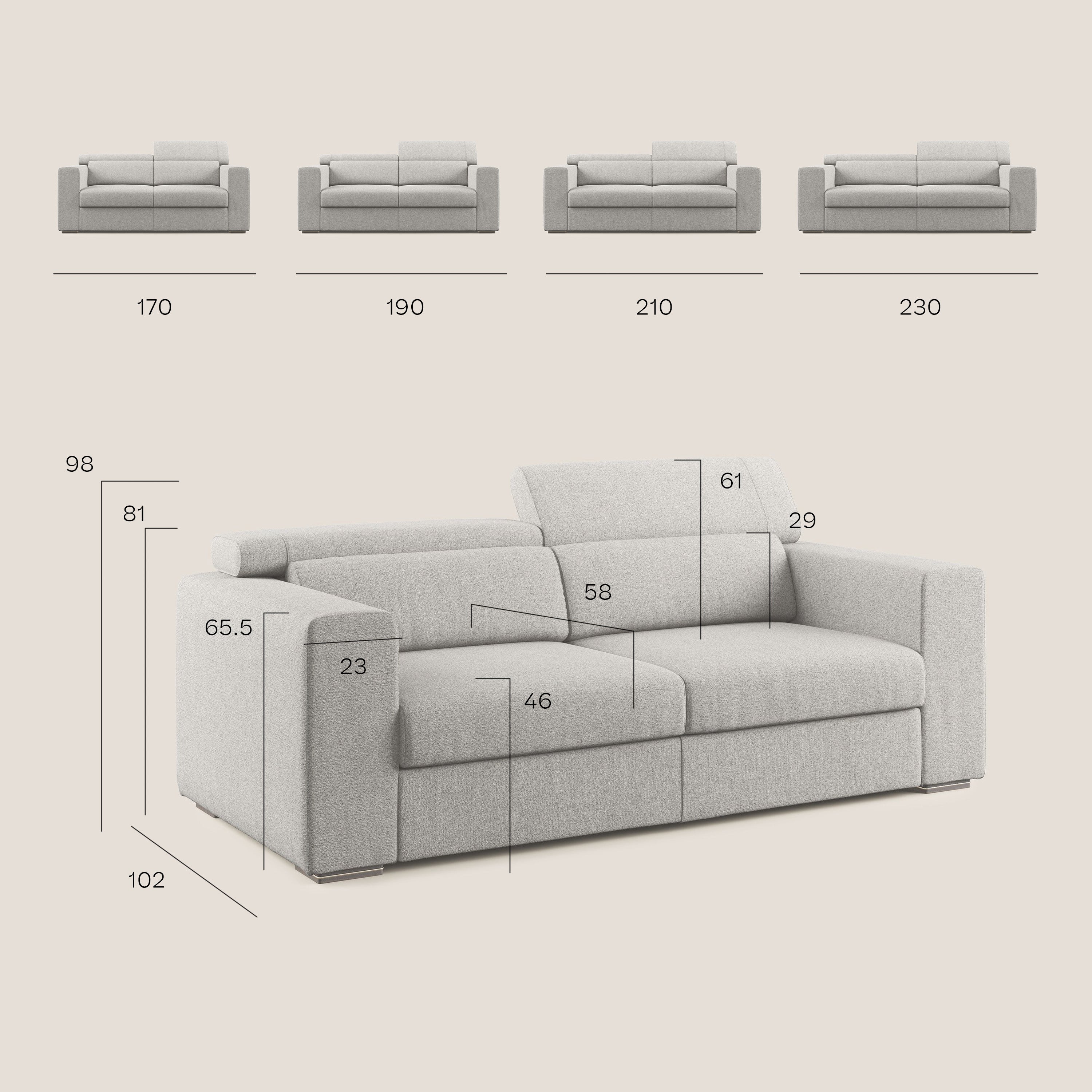 Vegas divano con poggiatesta reclinabili in morbido tessuto impermeabile T06 grigio - divani.store