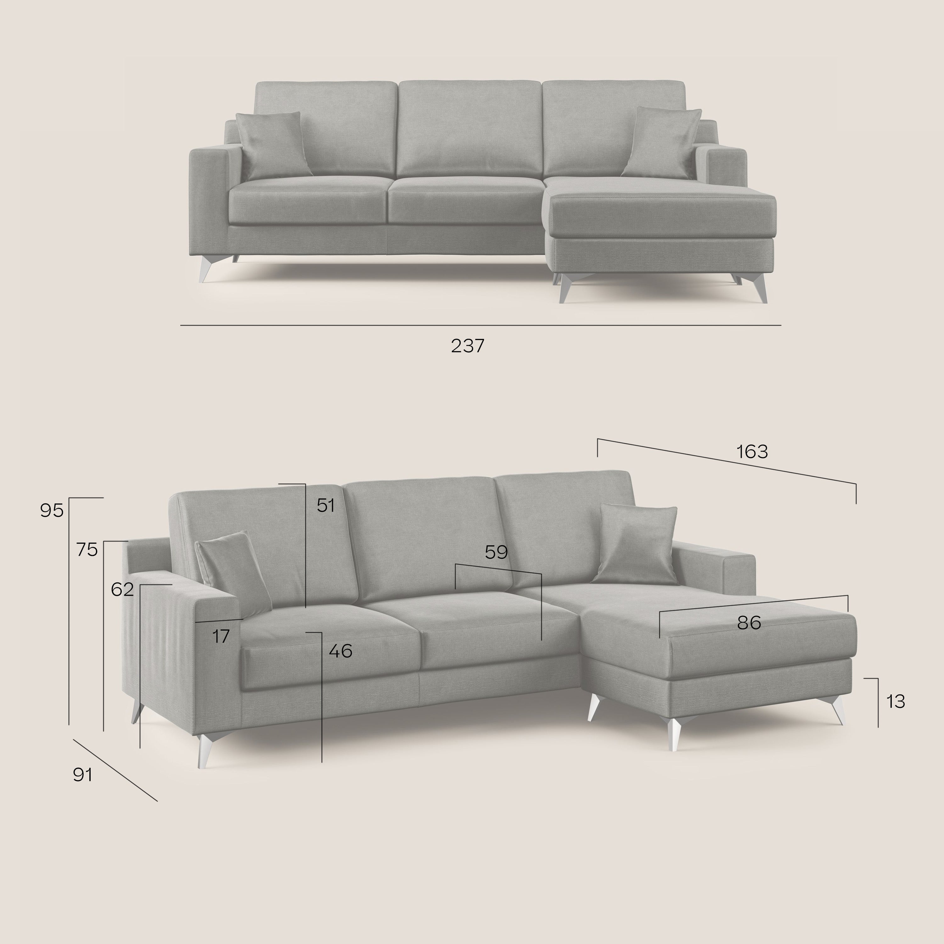 Michael divano moderno angolare con penisola in morbido velluto impermeabile T01 antracite - divani.store