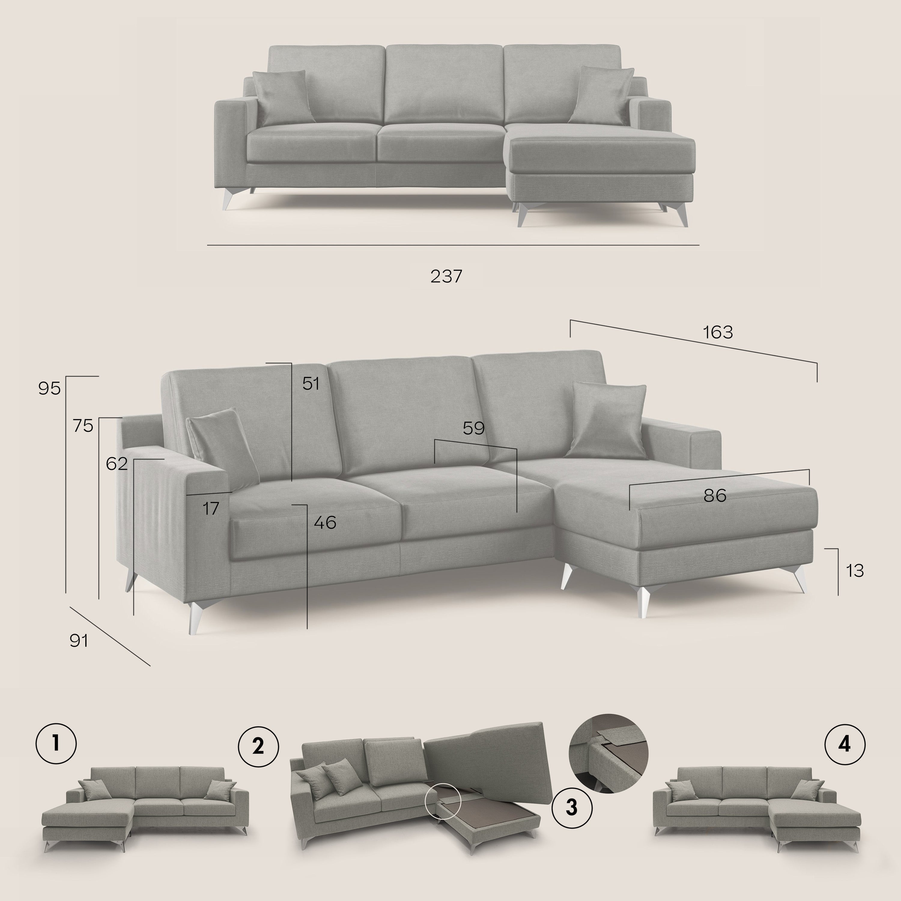 Michael Divano angolare REVERSIBILE in tessuto impermeabile T03 blu - divani.store