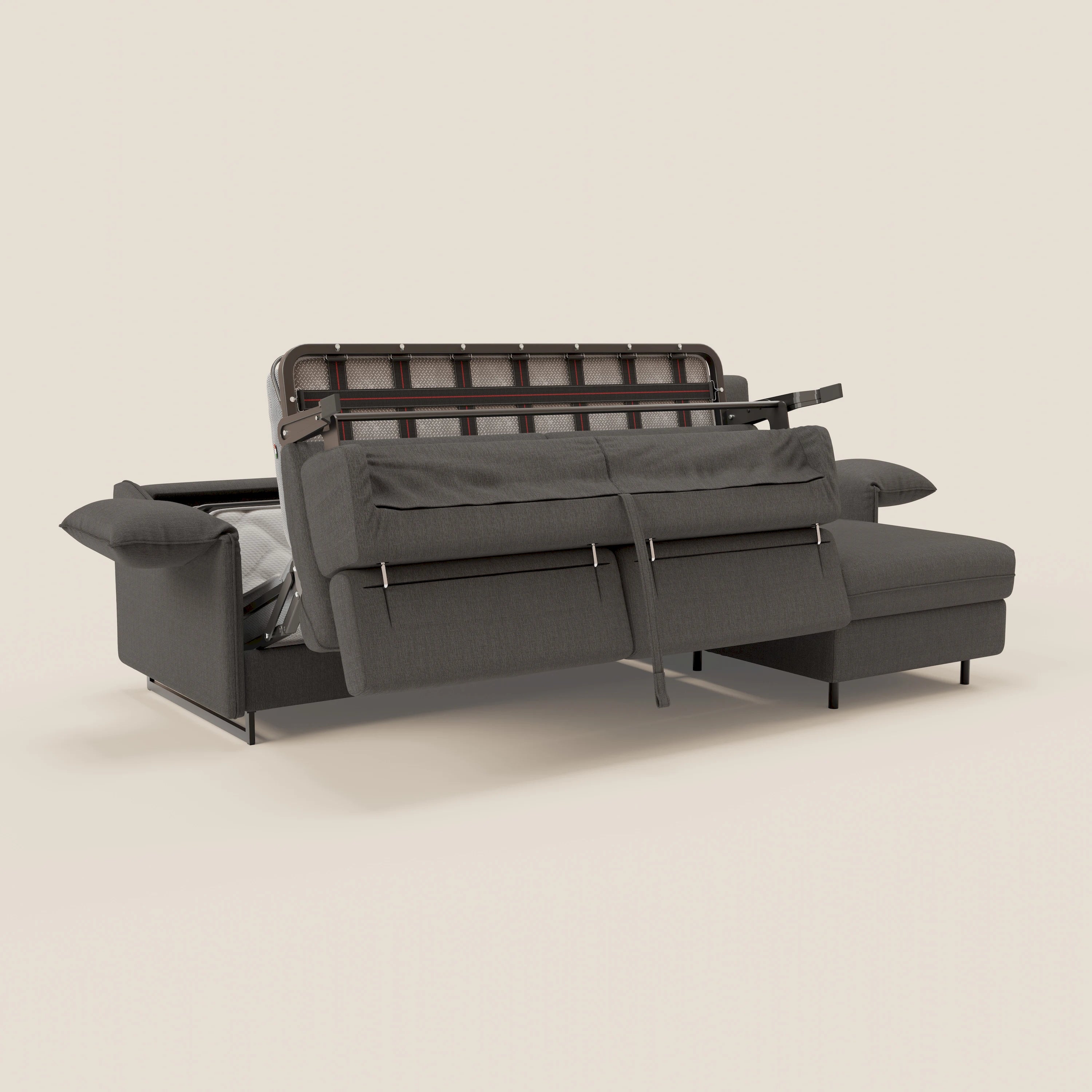 Violetta Divano Letto Angolare con Penisola contenitore, Poggiatesta e Materasso Alto H18 in tessuto impermeabile T13 - divani.store