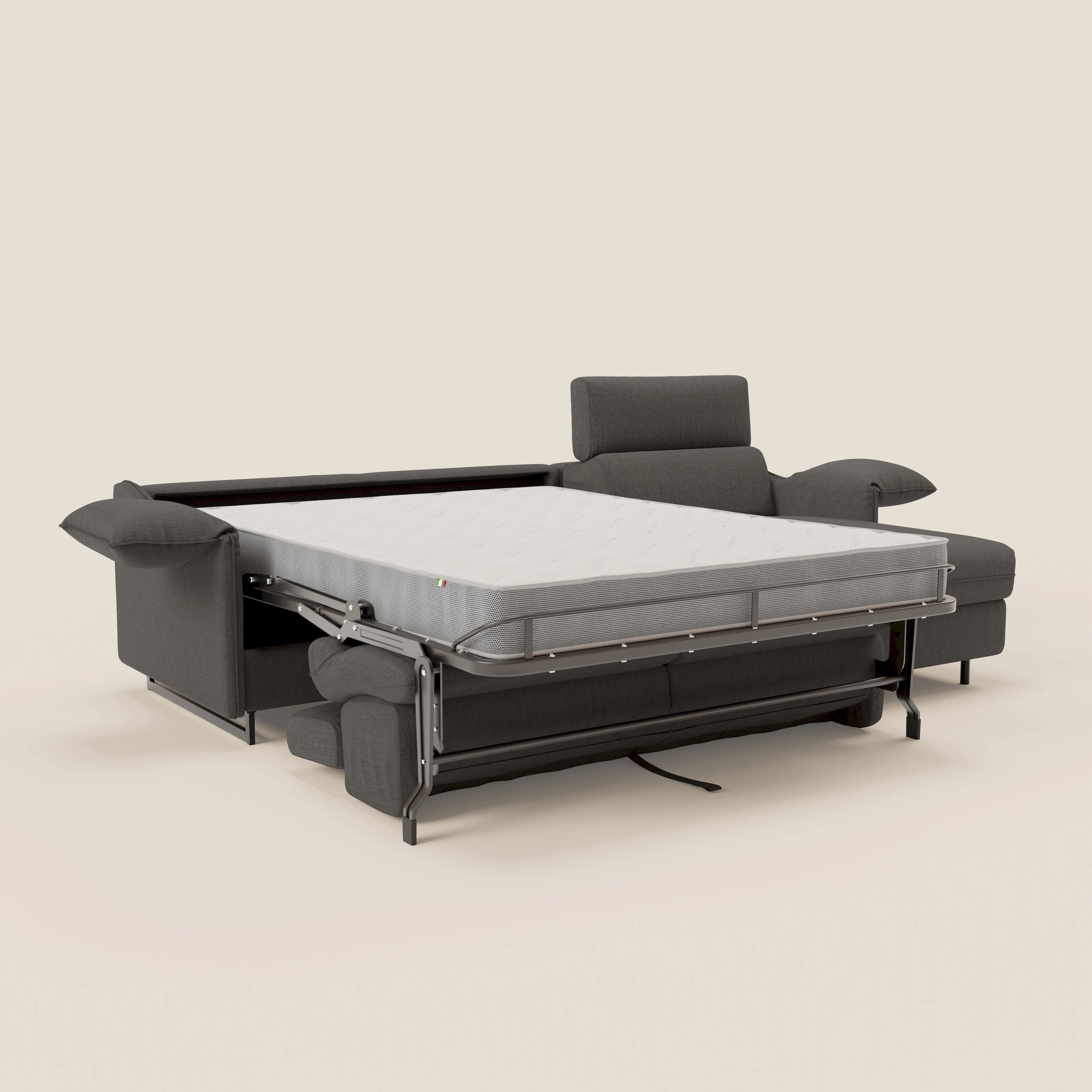 Violetta Divano Letto Angolare con Penisola contenitore, Poggiatesta e Materasso Alto H18 in tessuto impermeabile T13 - divani.store