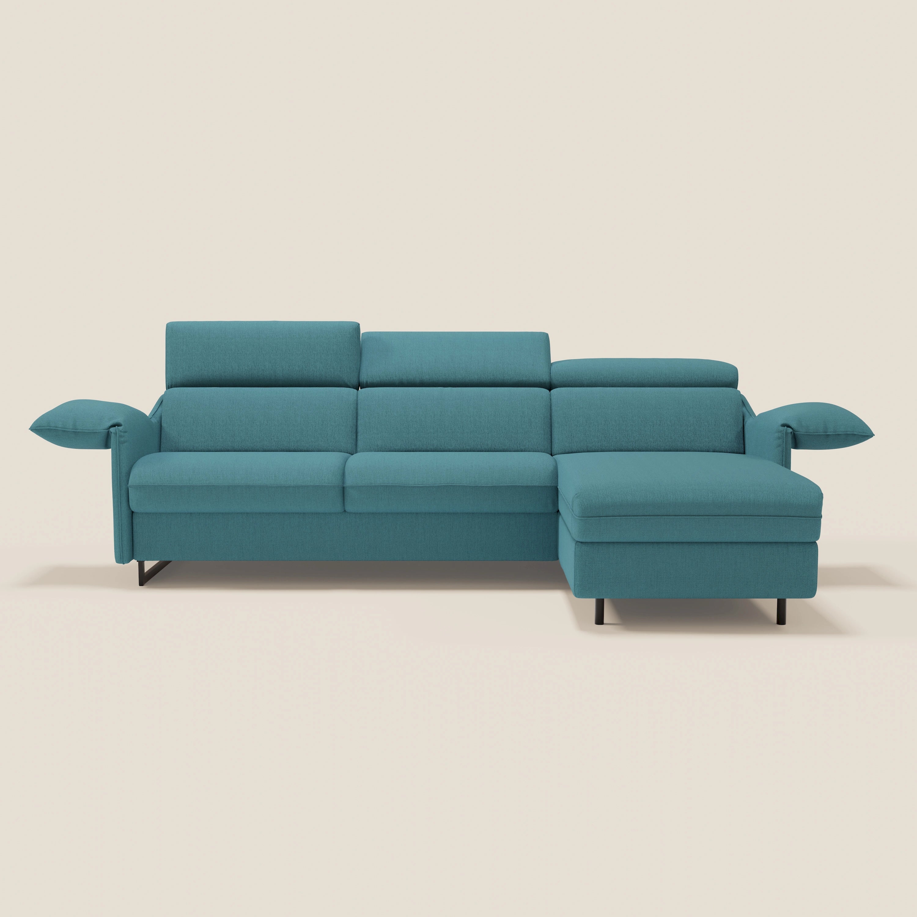 Violetta Divano Letto Angolare con Penisola contenitore, Poggiatesta e Materasso Alto H18 in tessuto impermeabile T13 - divani.store