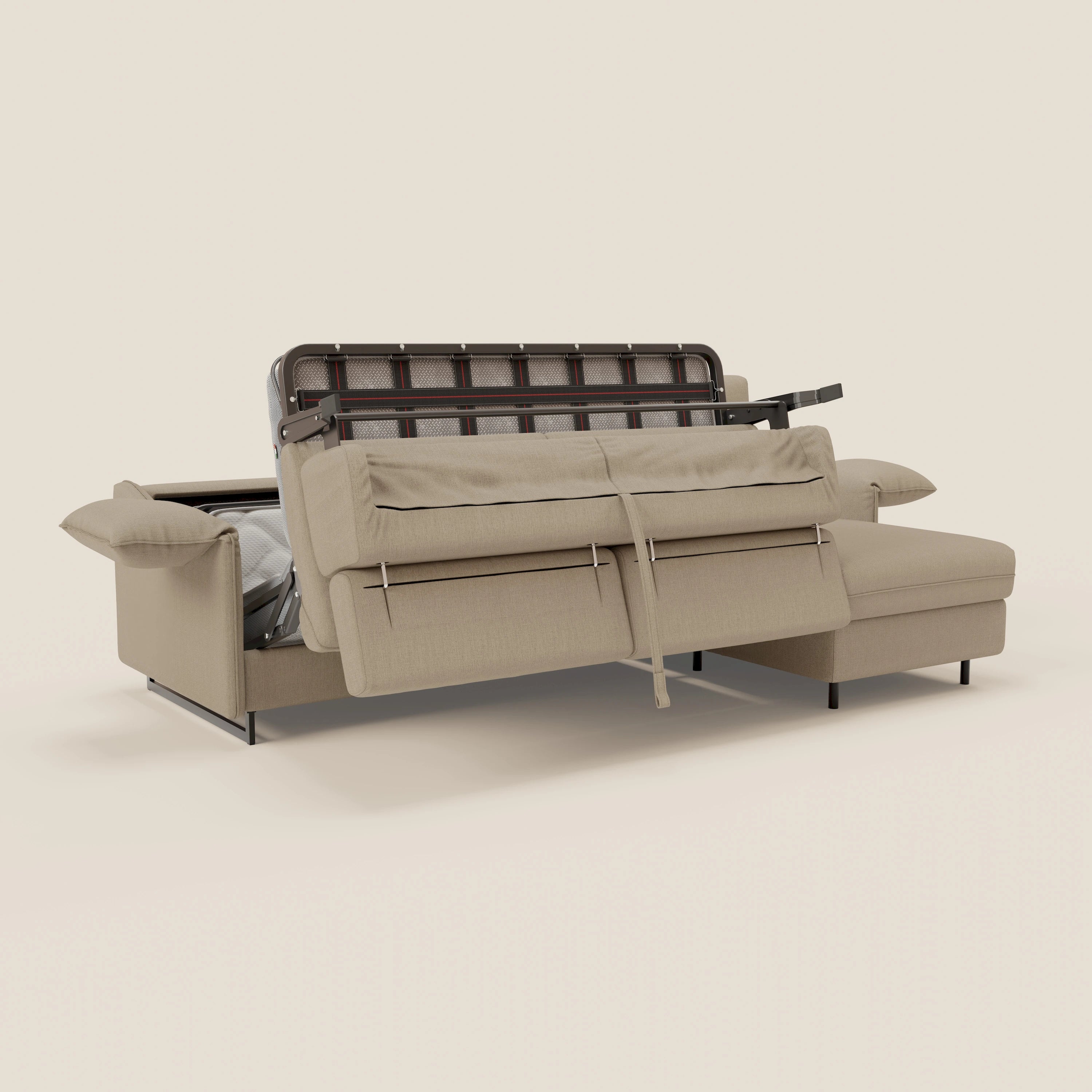 Violetta Divano Letto Angolare con Penisola contenitore, Poggiatesta e Materasso Alto H18 in tessuto impermeabile T13 - divani.store