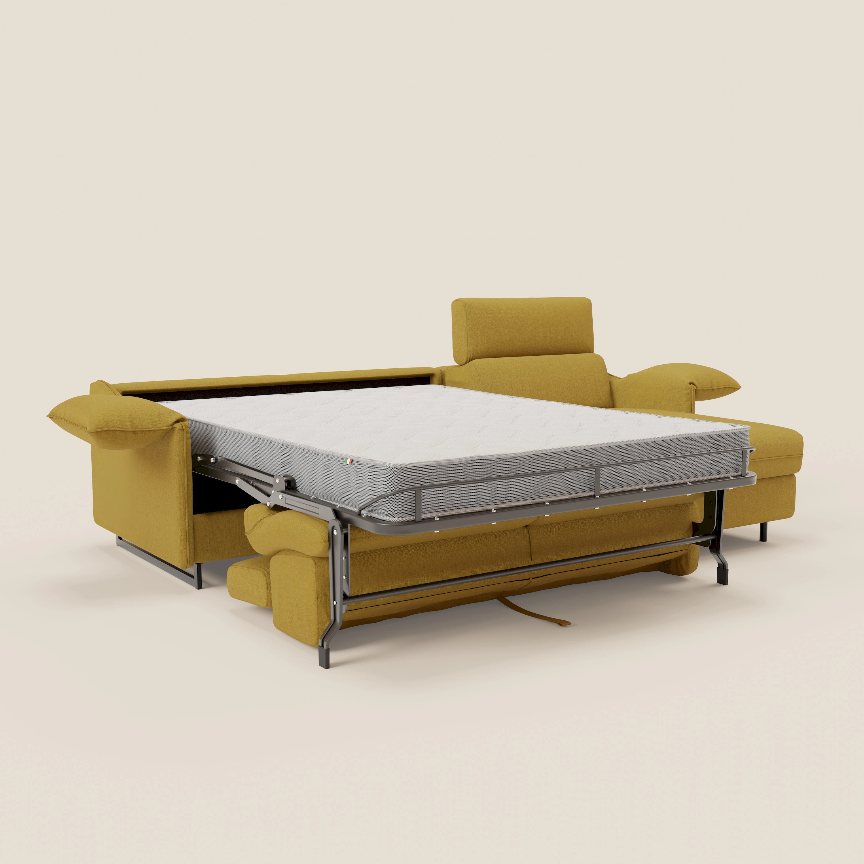 Violetta Divano Letto Angolare con Penisola contenitore, Poggiatesta e Materasso Alto H18 in tessuto impermeabile T13 - divani.store