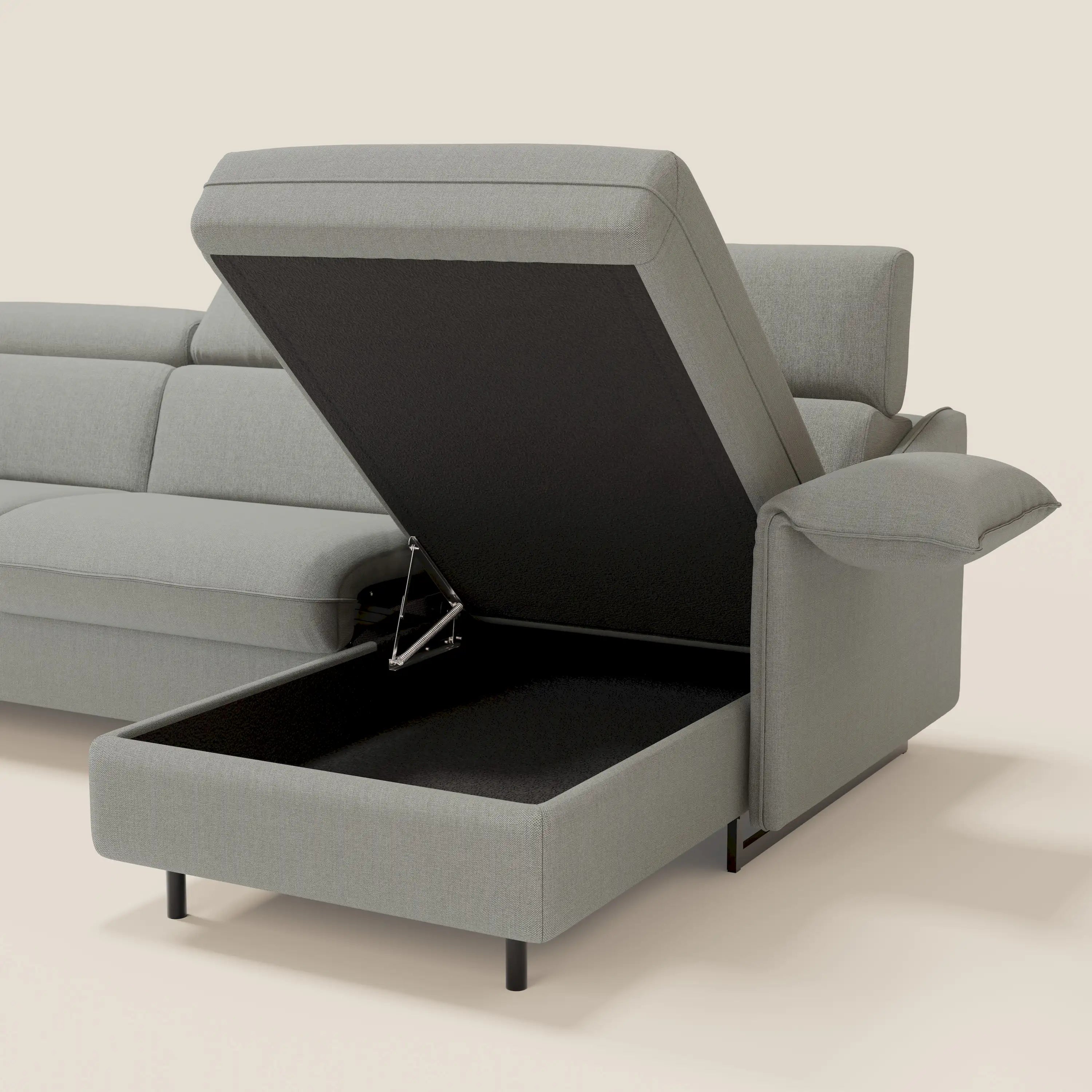 Violetta Divano Letto Angolare con Penisola contenitore, Poggiatesta e Materasso Alto H18 in tessuto impermeabile T13 - divani.store