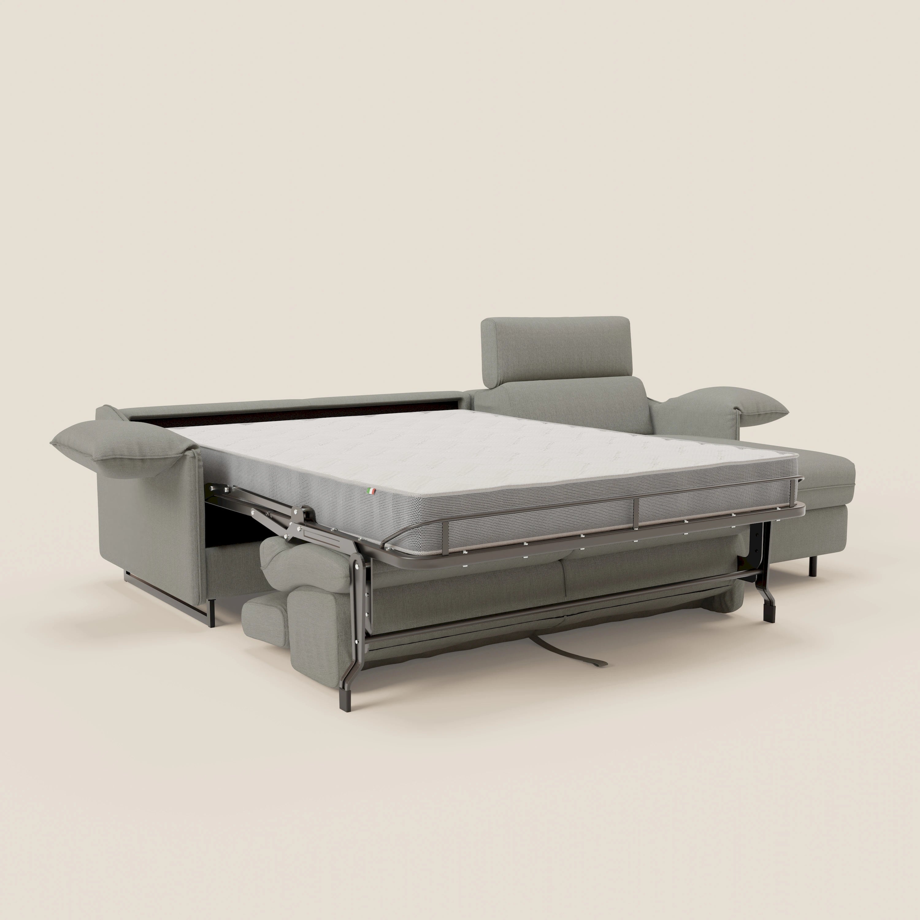 Violetta Divano Letto Angolare con Penisola contenitore, Poggiatesta e Materasso Alto H18 in tessuto impermeabile T13 - divani.store