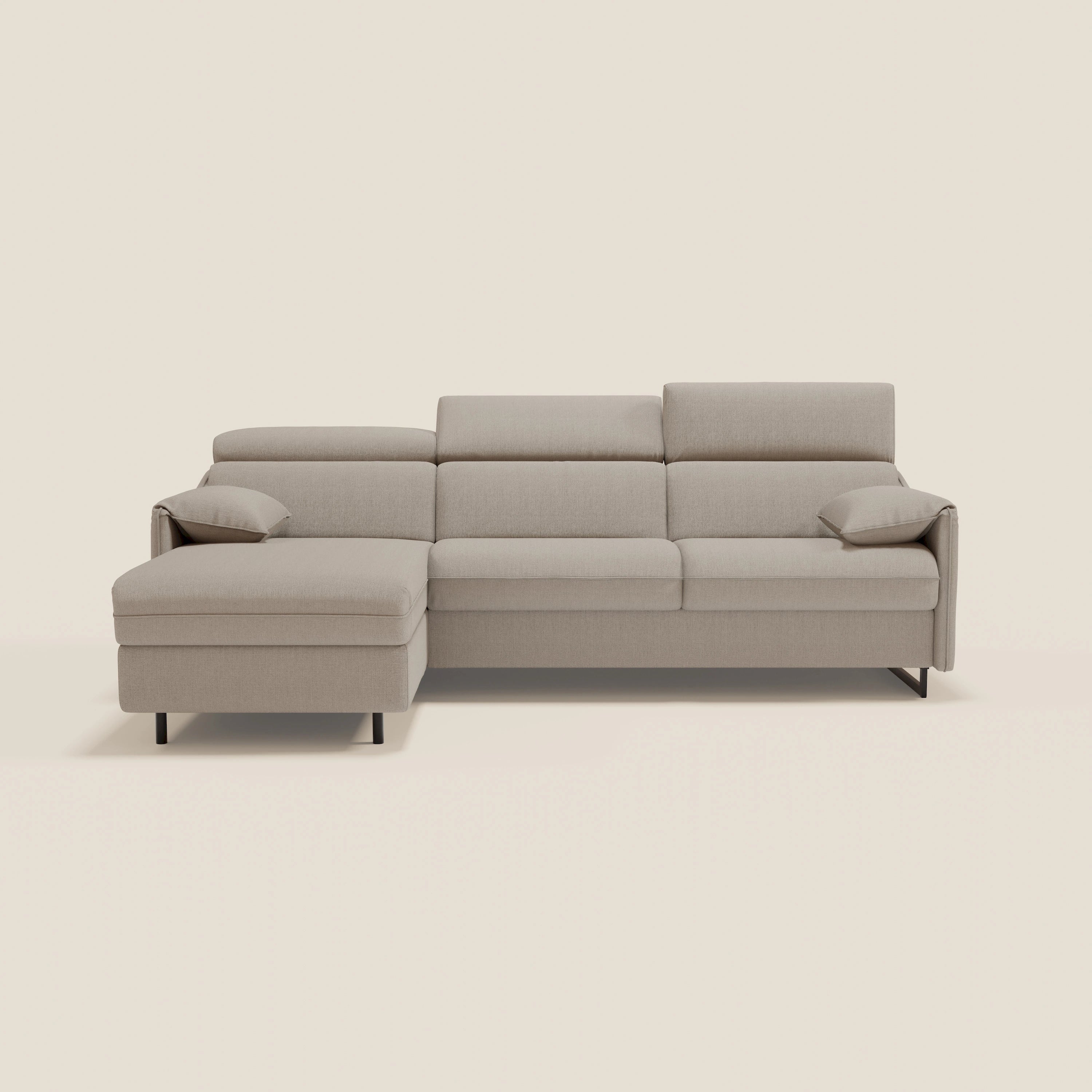 Violetta Divano Letto Angolare con Penisola contenitore, Poggiatesta e Materasso Alto H18 in tessuto impermeabile T13 - divani.store