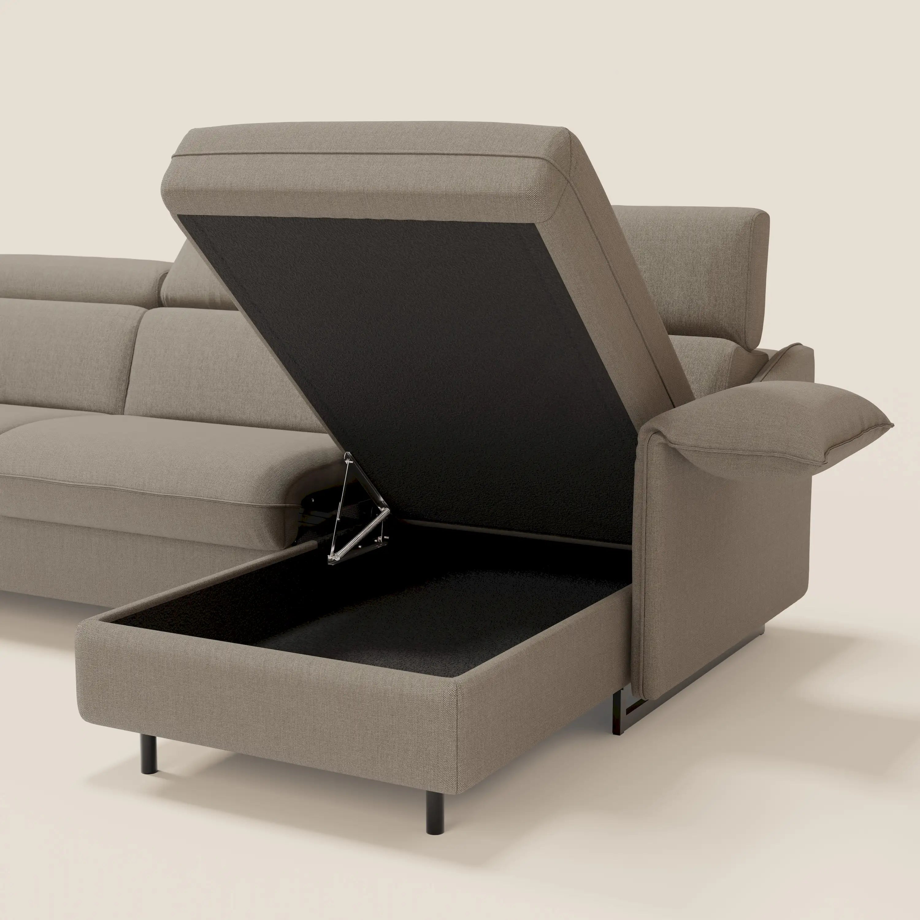 Violetta Divano Letto Angolare con Penisola contenitore, Poggiatesta e Materasso Alto H18 in tessuto impermeabile T13 - divani.store