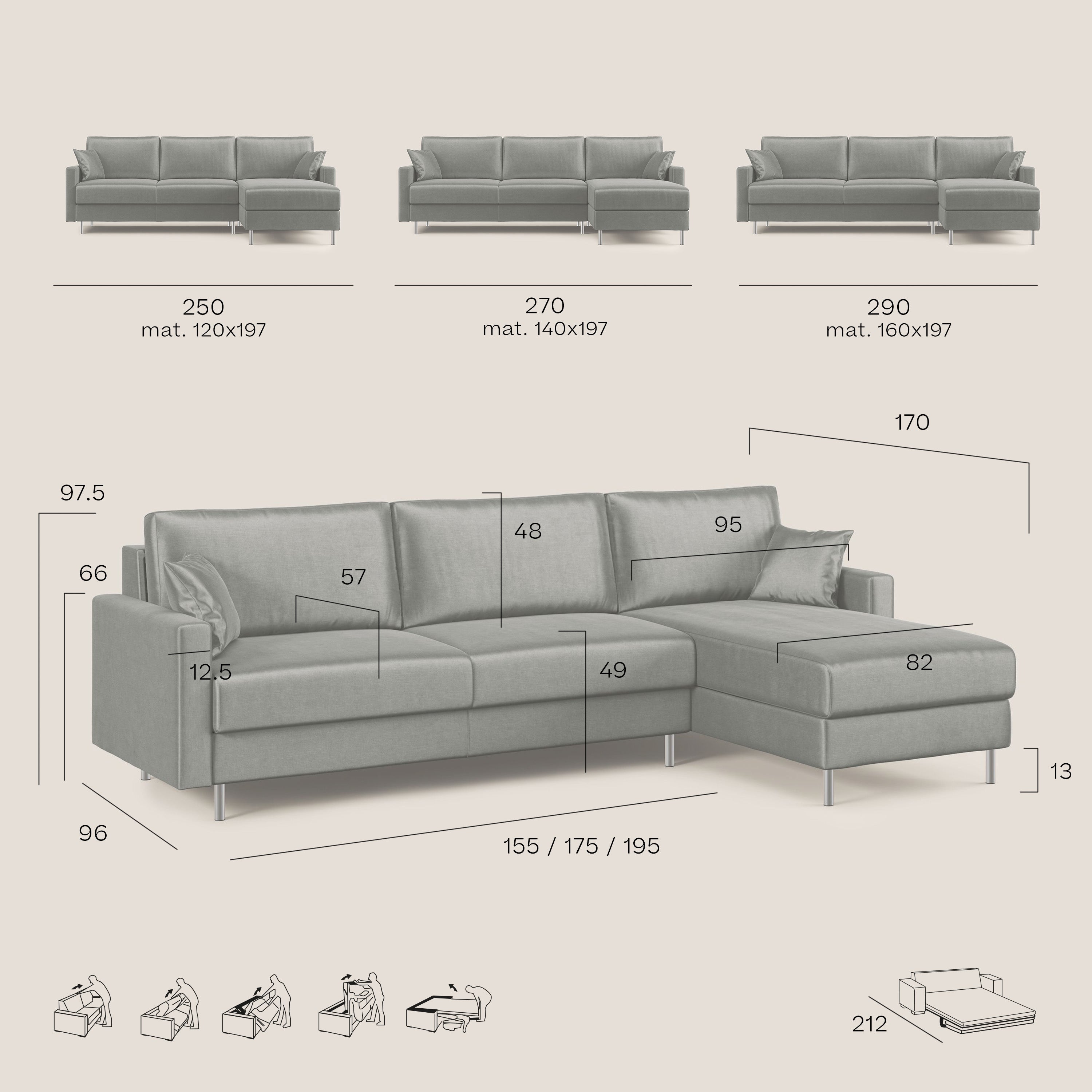 Andromeda divano letto angolare in velluto morbido impermeabile T01 petrolio - divani.store