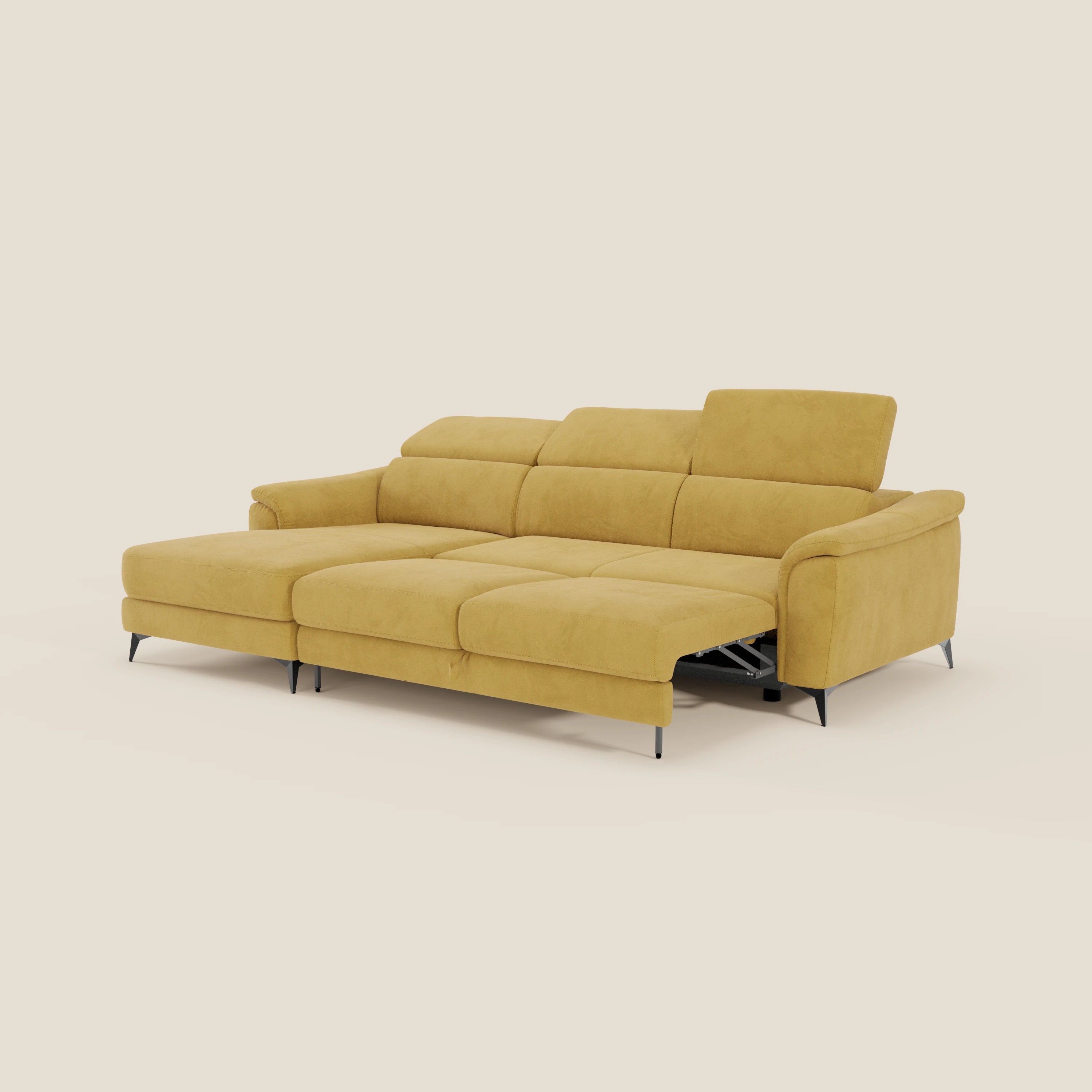 Arcos Canapé avec méridienne - pieds hauts et têtières inclinables en microfibre imperméable T11 jaune