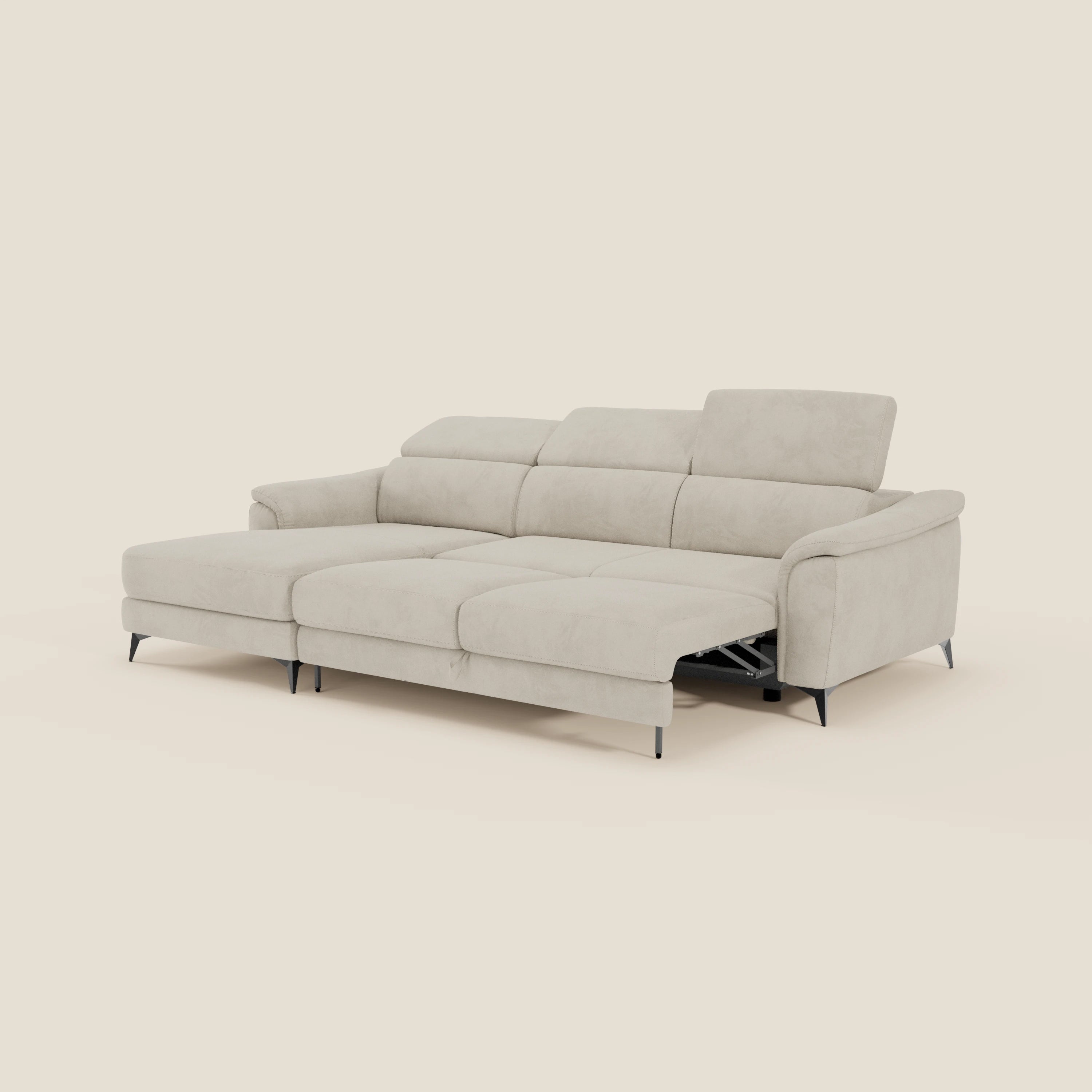 Arcos Canapé avec méridienne - pieds hauts et têtières inclinables en microfibre imperméable T11 crème