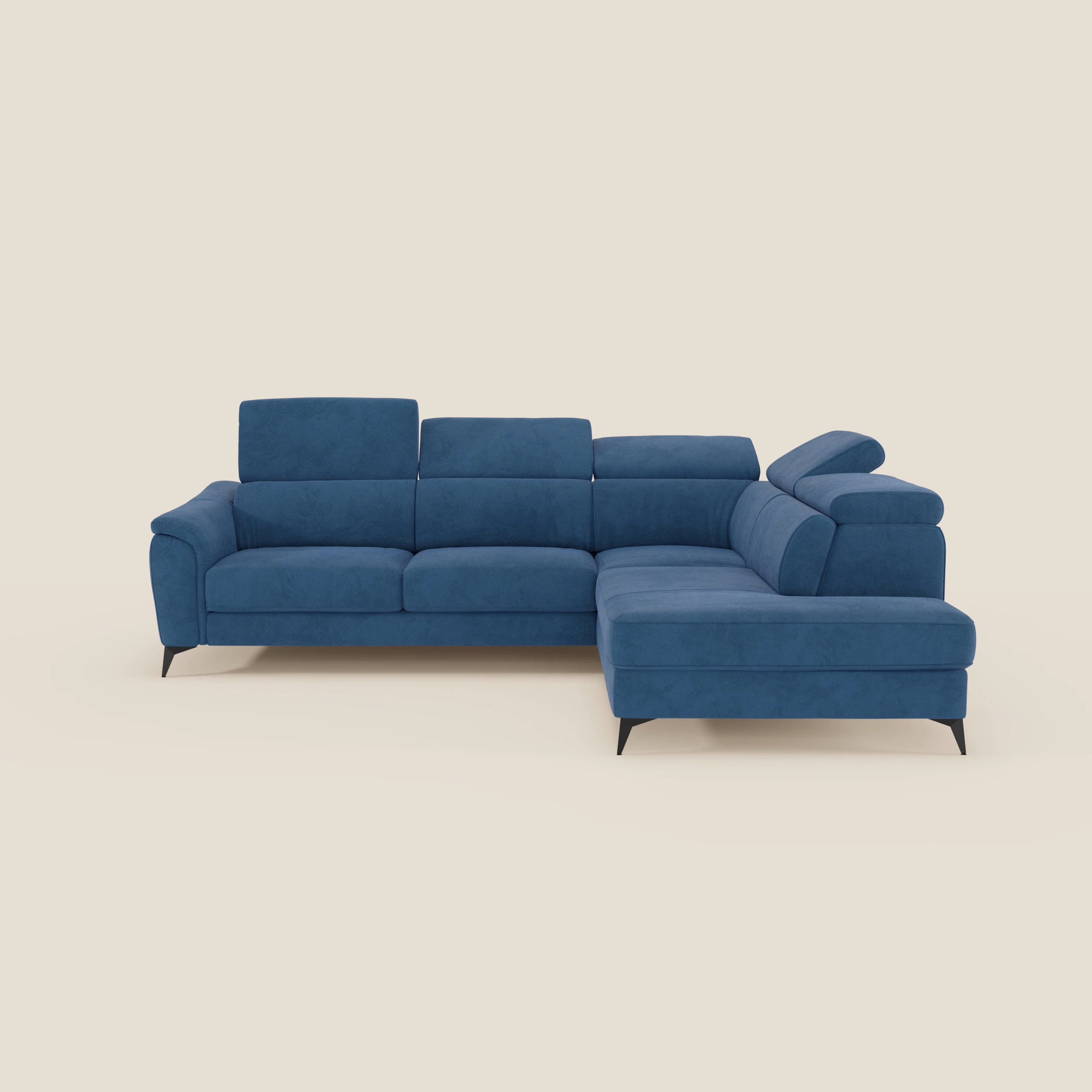 Arcos Canapé d'angle - pieds hauts et têtières inclinables en microfibre imperméable T11 bleu