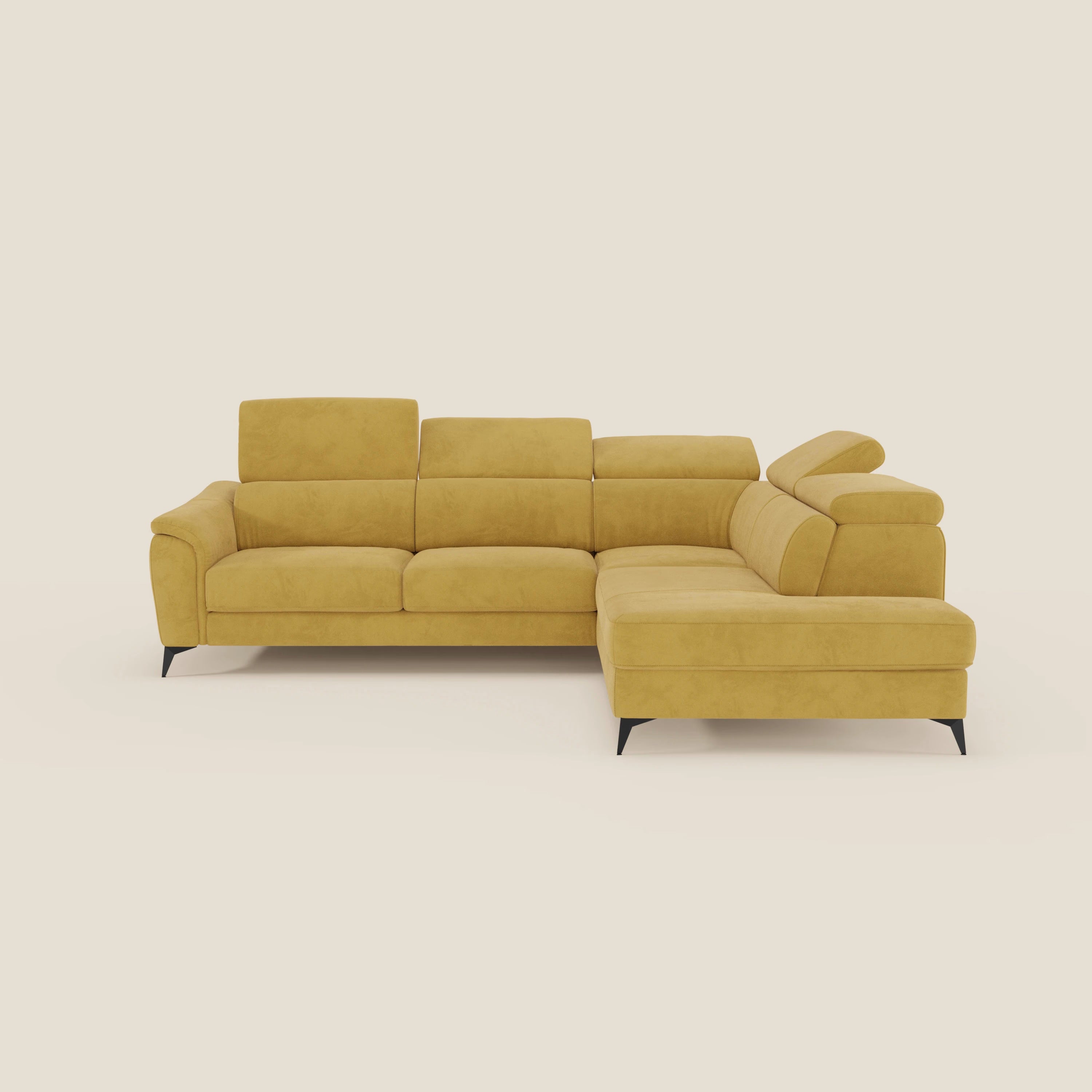 Arcos Canapé d'angle - pieds hauts et têtières inclinables en microfibre imperméable T11 jaune