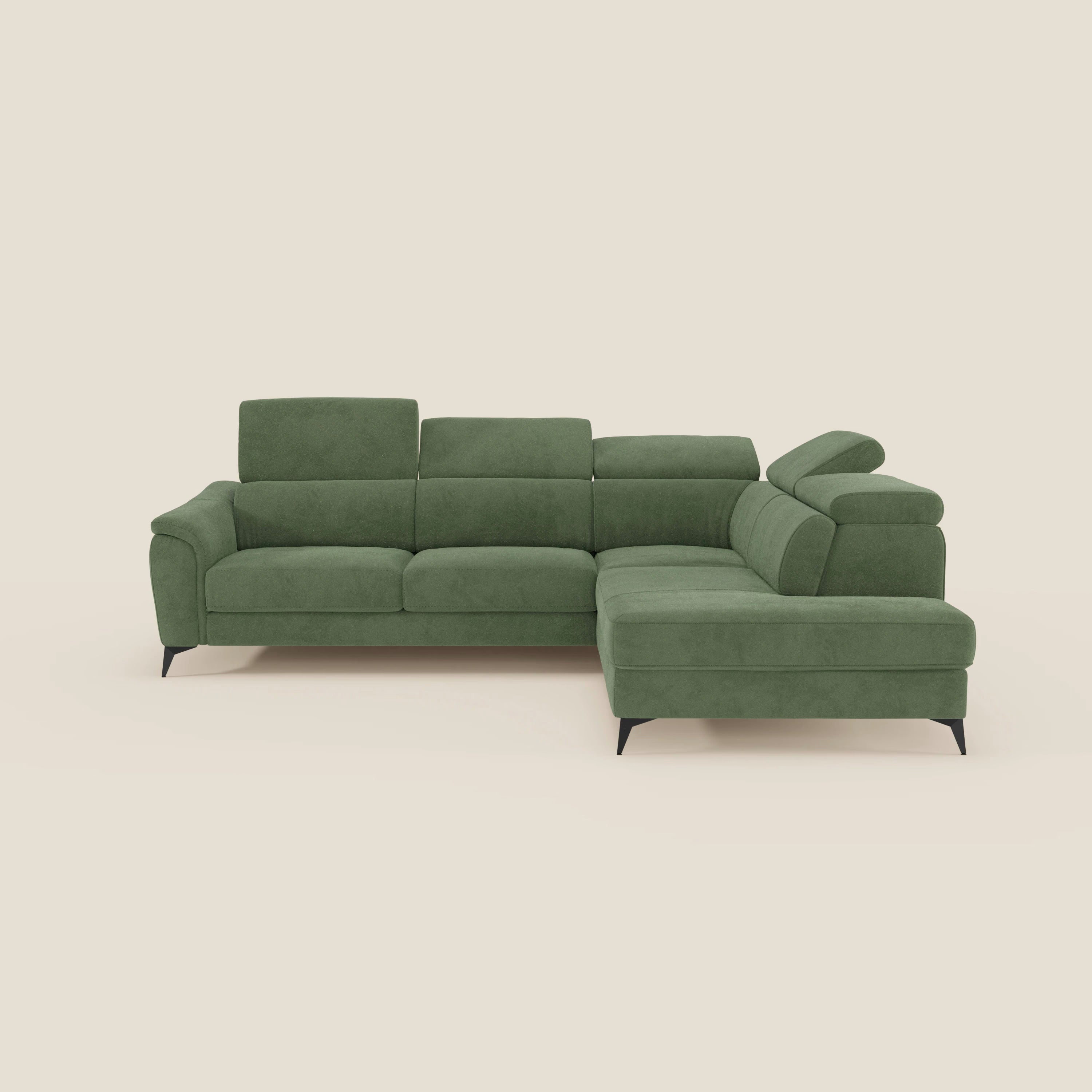 Arcos Canapé d'angle - pieds hauts et têtières inclinables en microfibre imperméable T11 vert