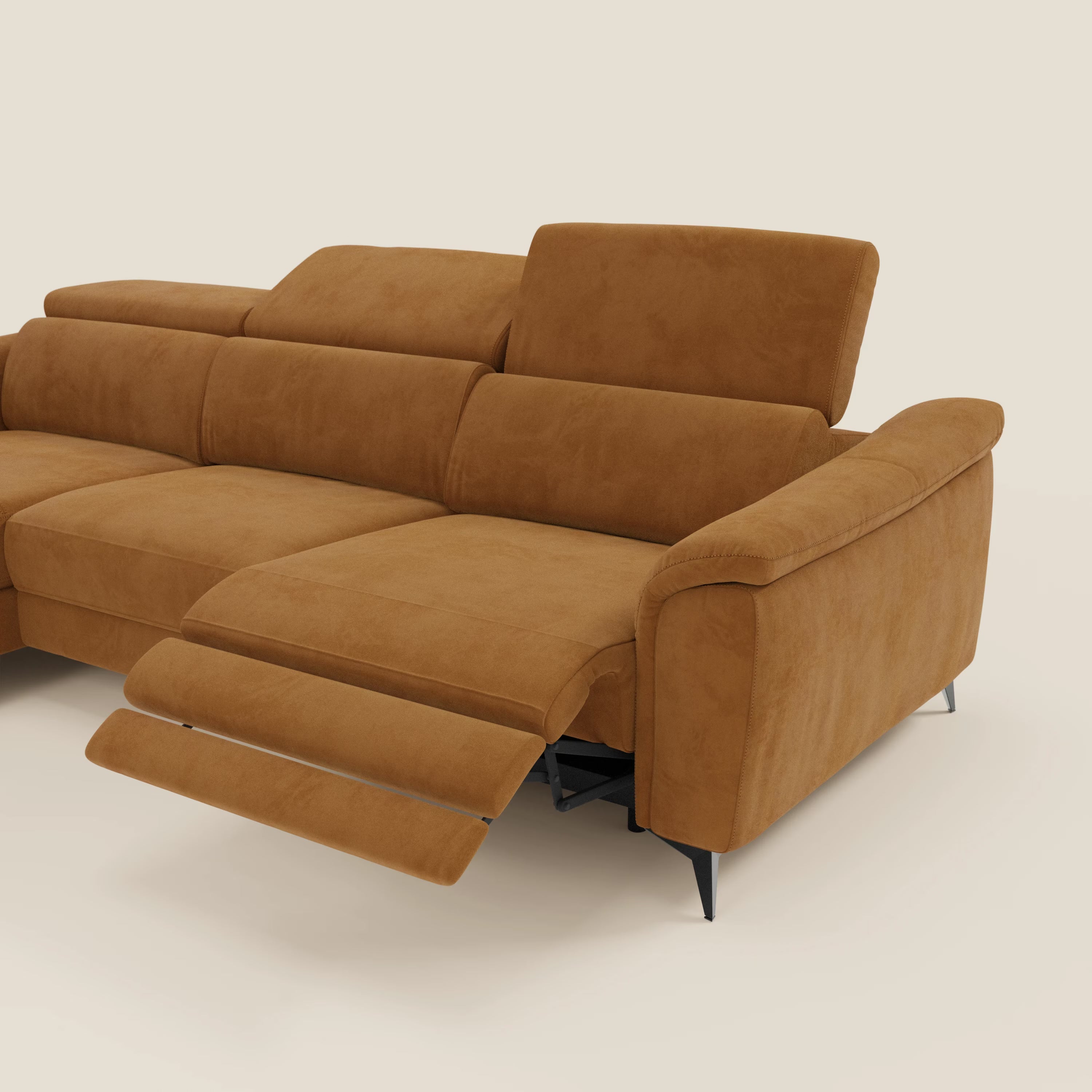 Arcos Canapé avec méridienne - pieds hauts et têtières inclinables en microfibre imperméable T11 cuir
