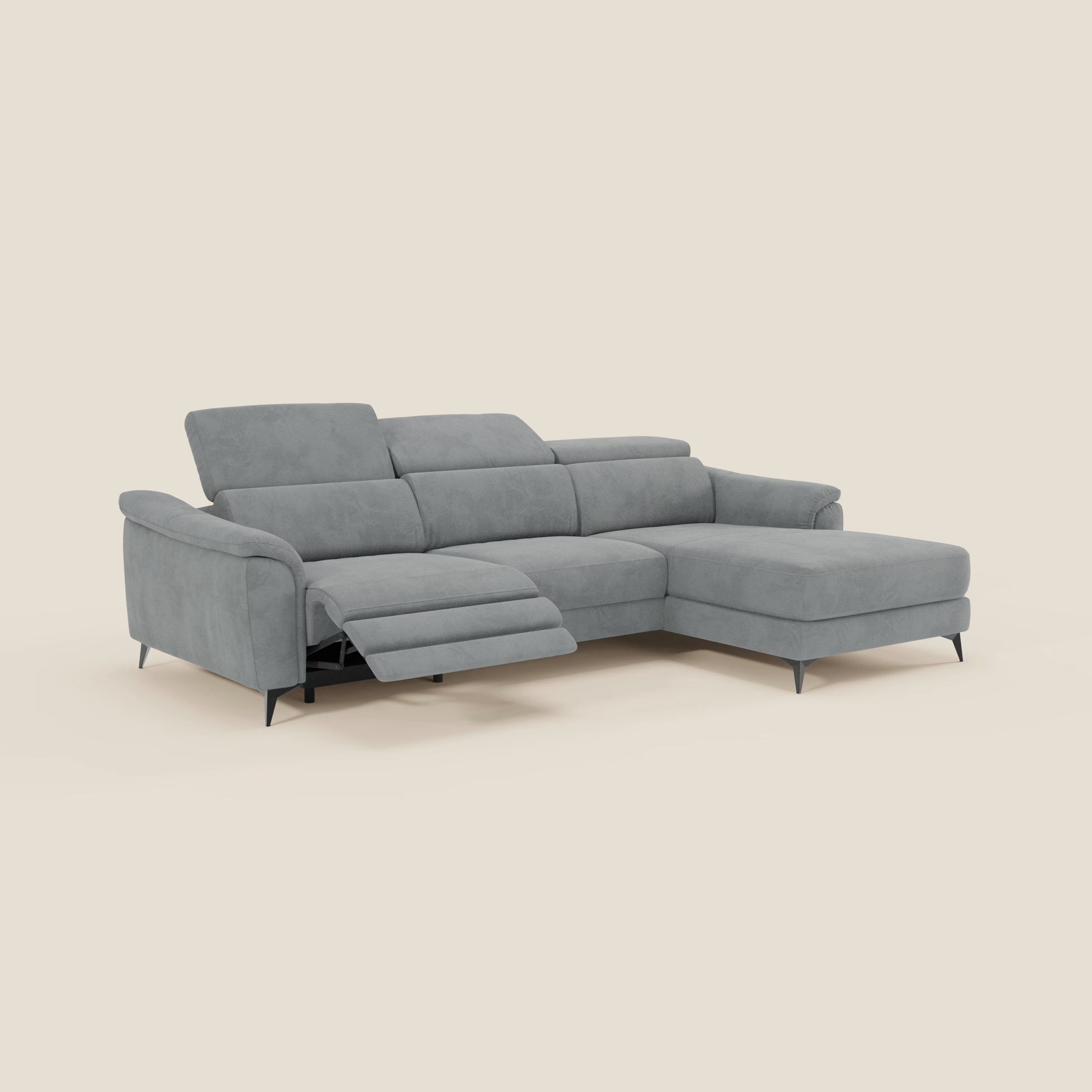 Arcos Canapé avec méridienne - pieds hauts et têtières inclinables en microfibre imperméable T11 gris