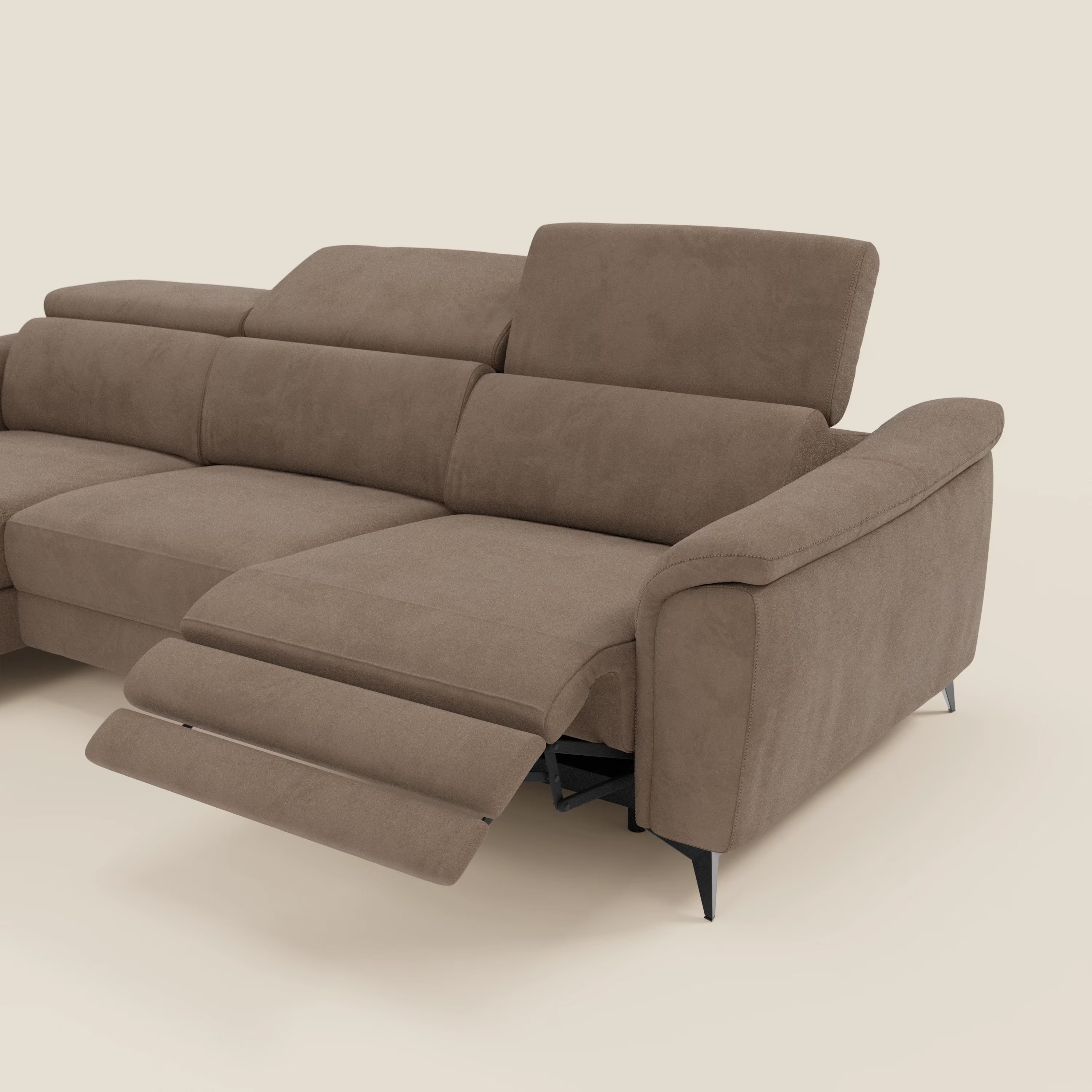 Arcos Canapé avec méridienne - pieds hauts et têtières inclinables en microfibre imperméable T11 marron