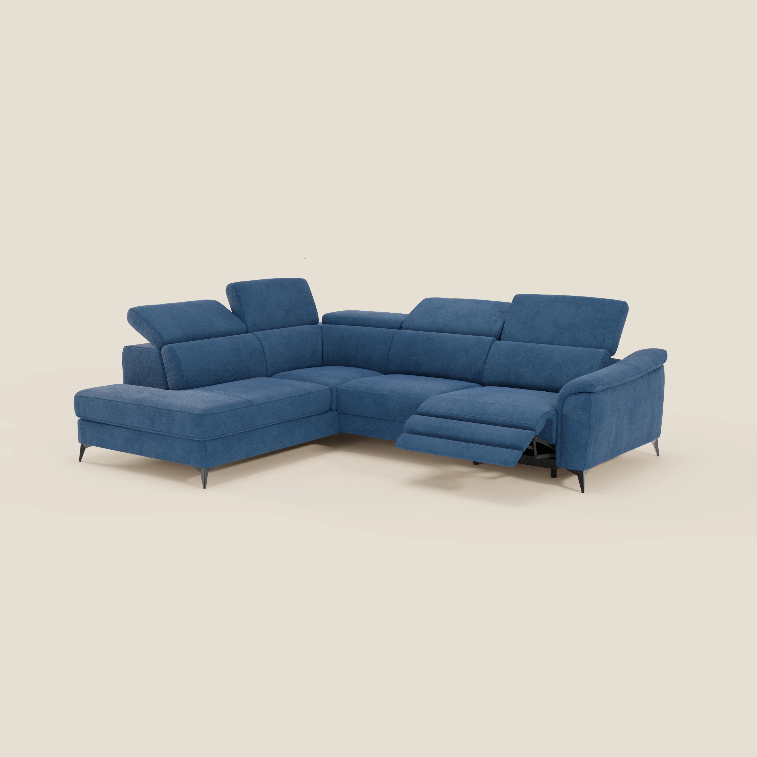 Arcos Canapé d'angle - pieds hauts et têtières inclinables en microfibre imperméable T11 bleu