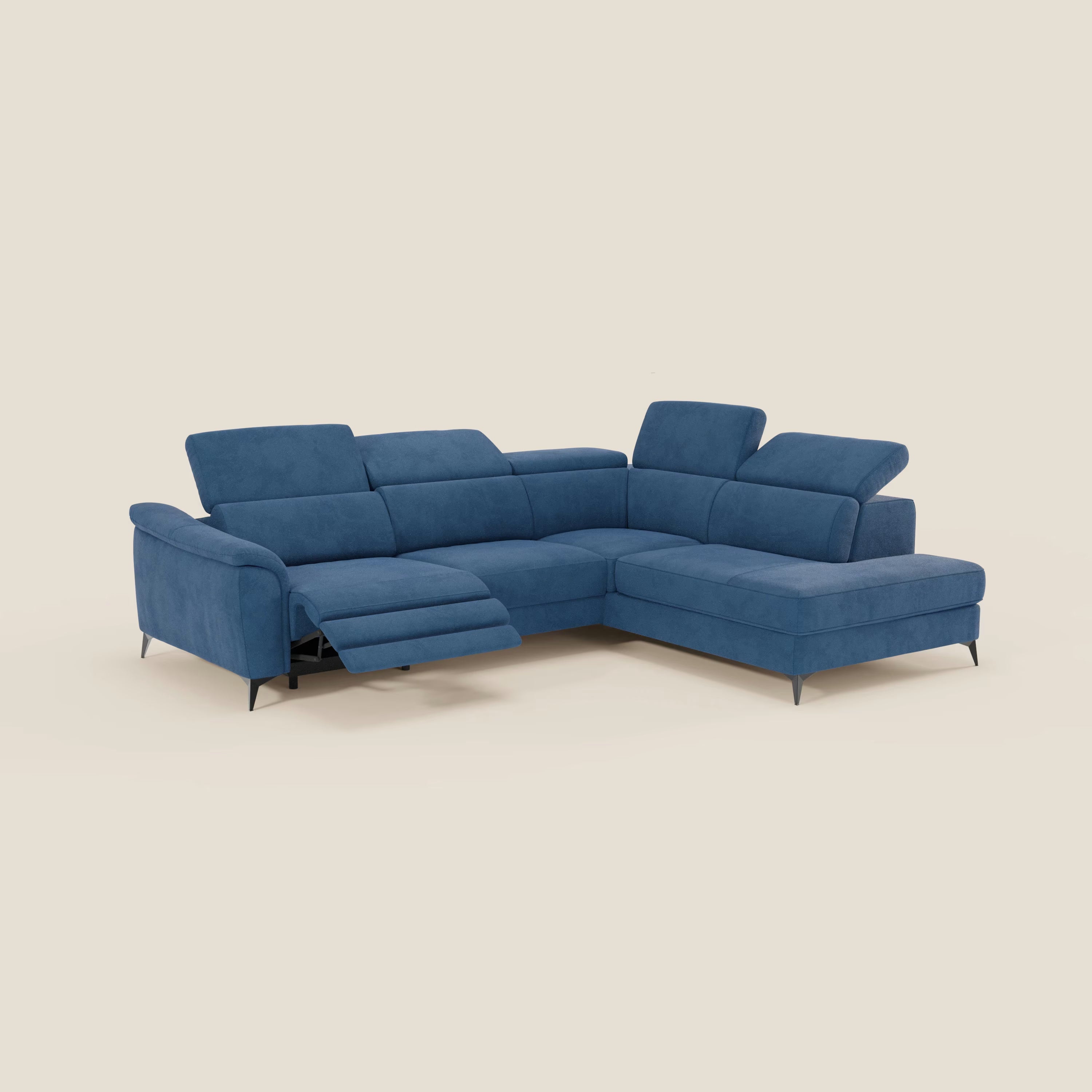 Arcos Canapé d'angle - pieds hauts et têtières inclinables en microfibre imperméable T11 bleu