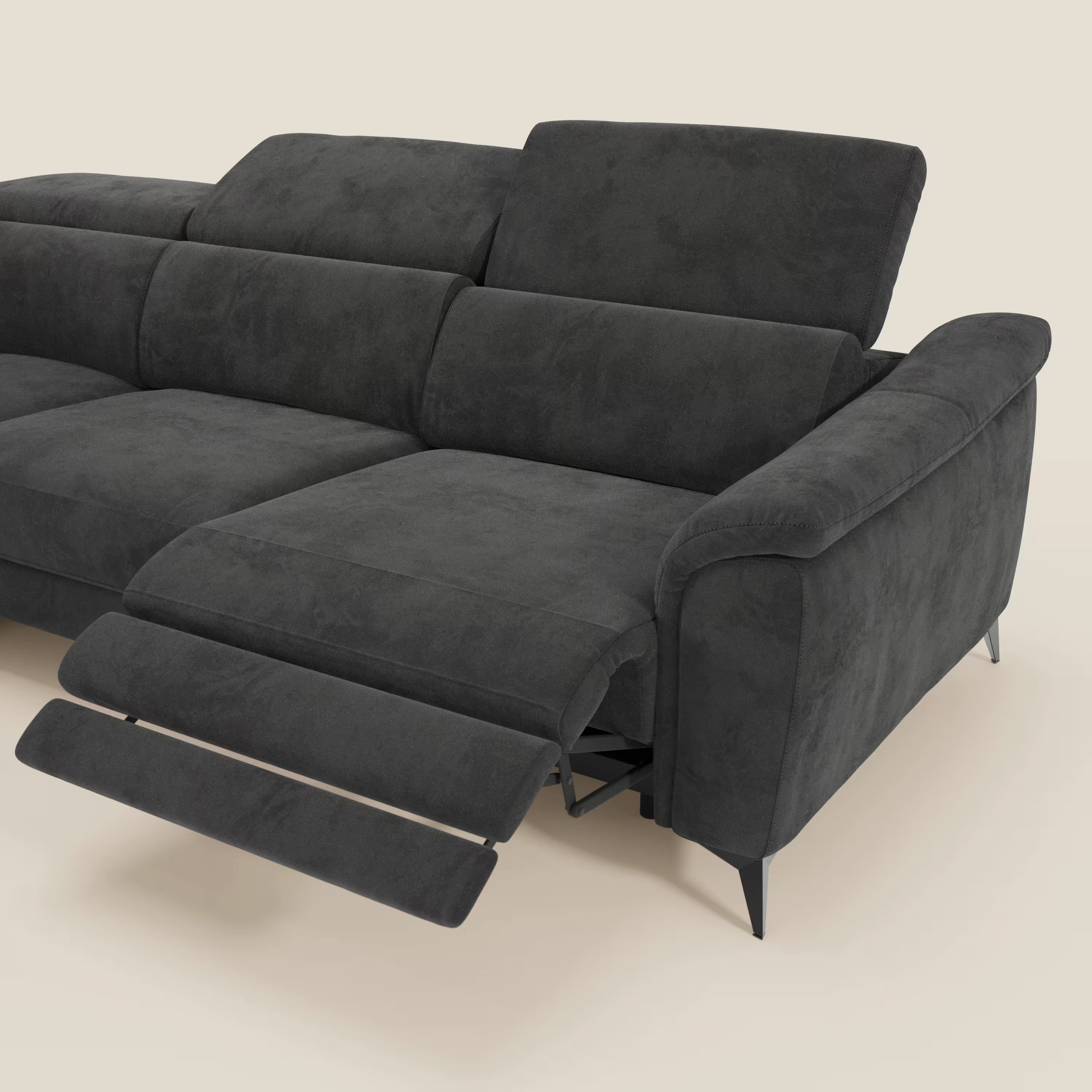 Arcos Canapé d'angle - pieds hauts et têtières inclinables en microfibre imperméable T11 noir